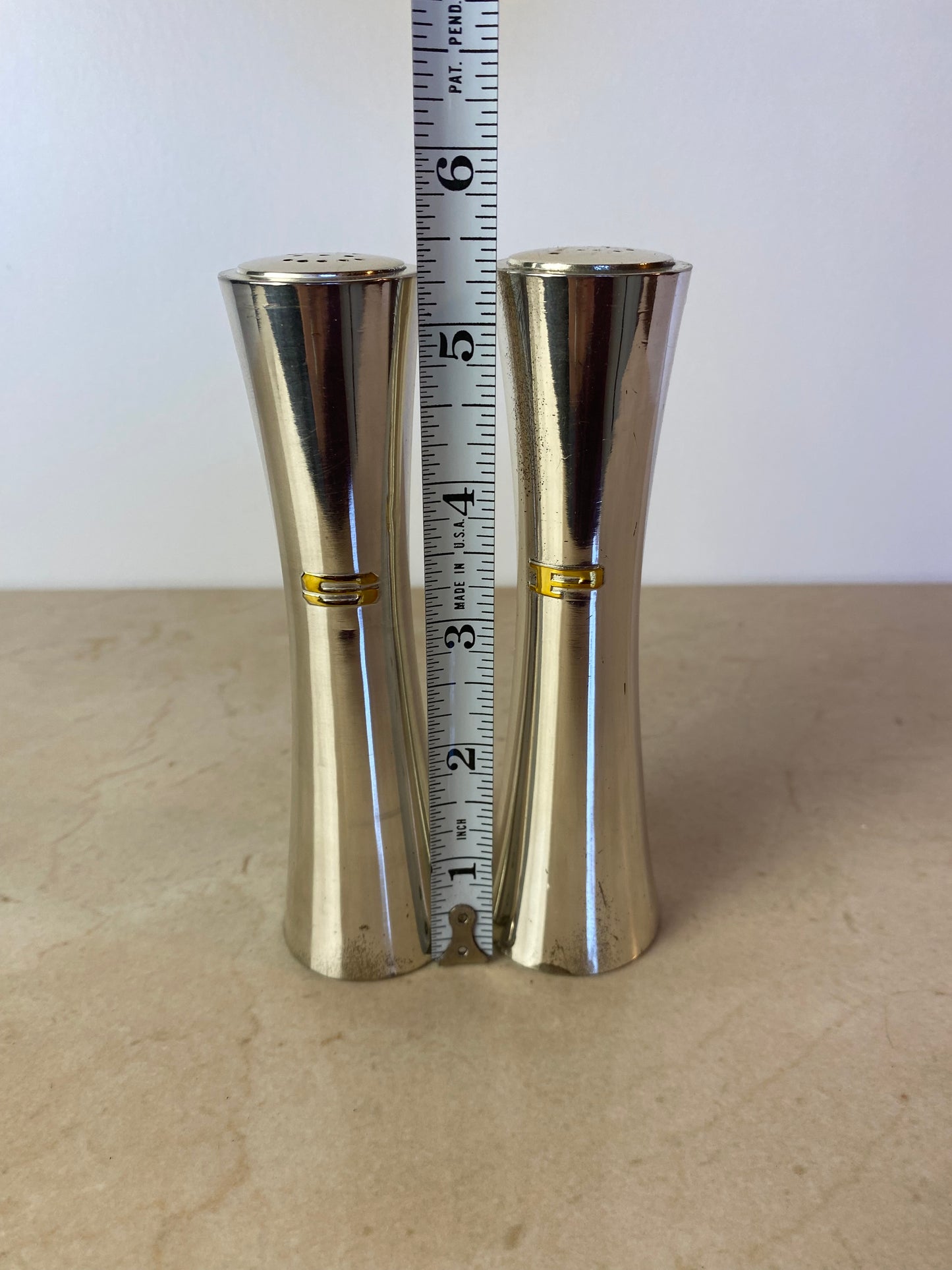 Vintage Japan Silverplate Hourglass Salt & Pepper Shakers, Mid-Century