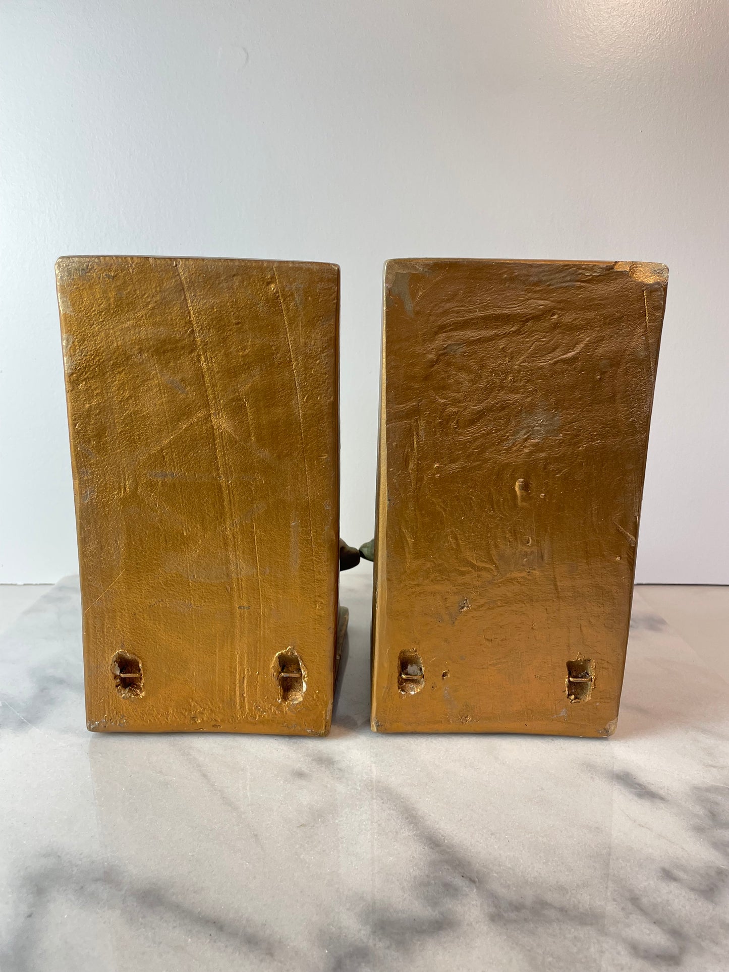 1991 Brushed Gold Plaster Acanthus Leaf Scroll Cornice Wall Sconces or Bookends