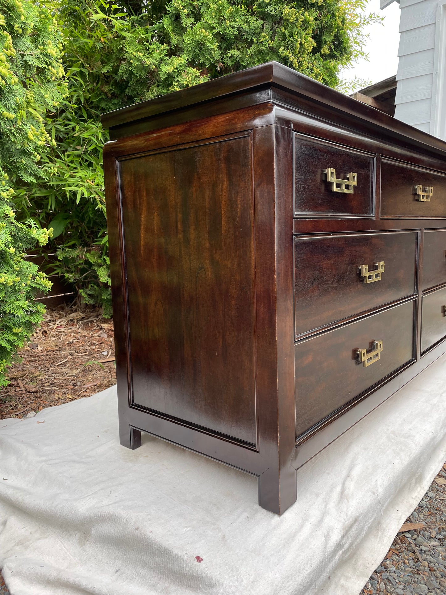 Hollywood Regency Dresser Ebony Finish W/ Brass Handles