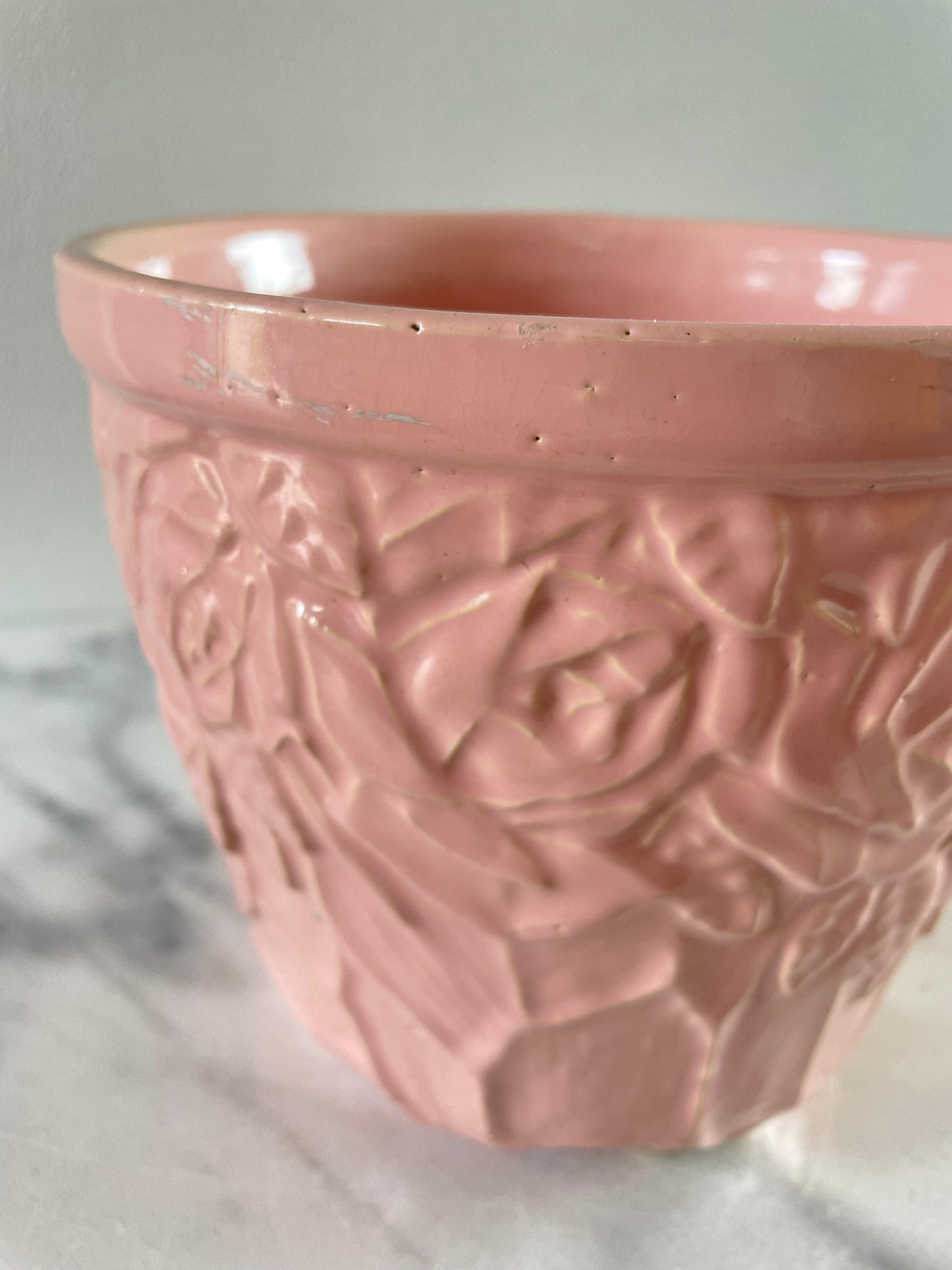 Vintage McCoy Art Pottery Jardiniere Flower Pot with Pink Floral Roses