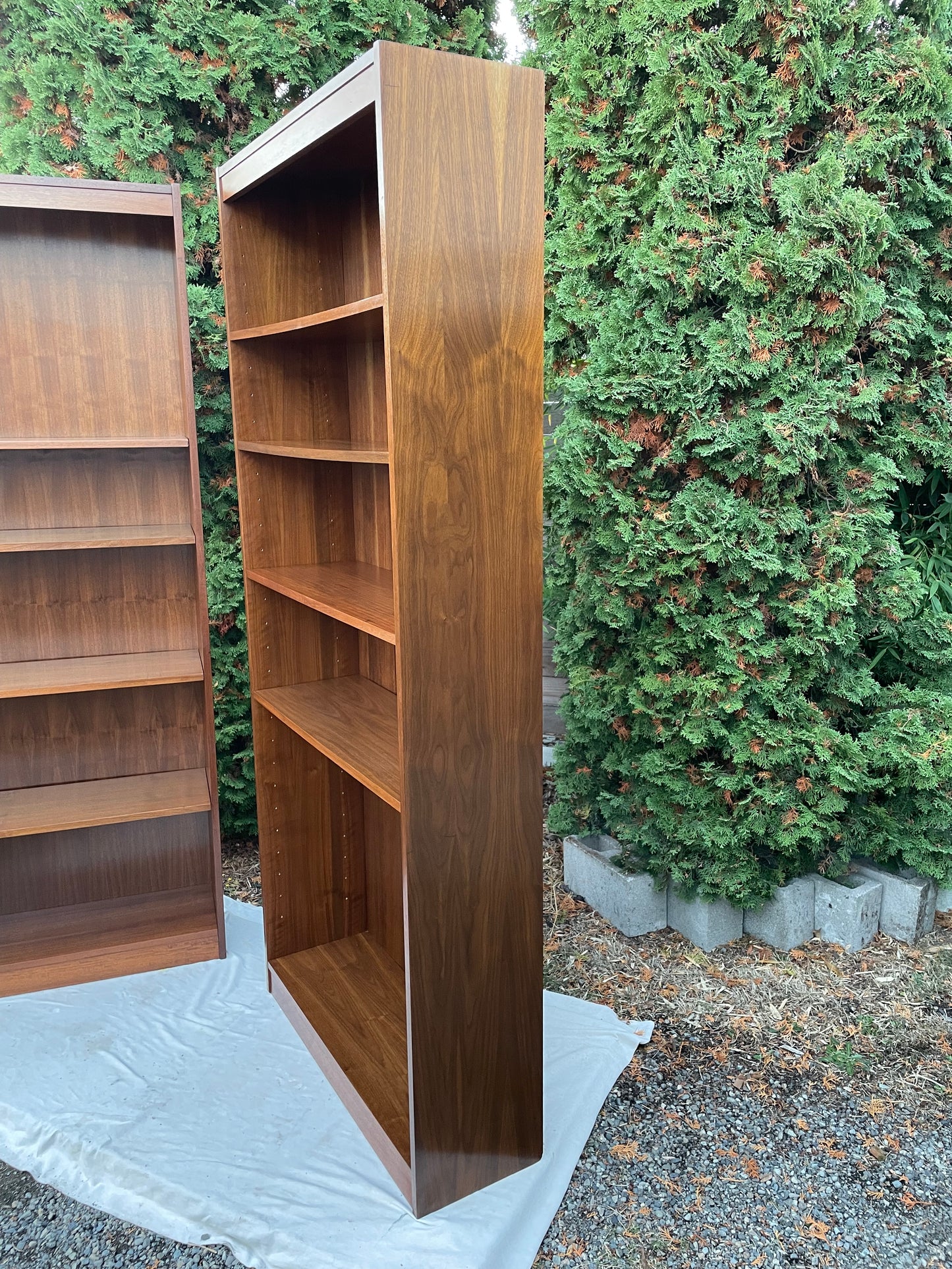 Mid-Century European Modern Bookcase With Adjustable Shelves in Walnut - Set of 2