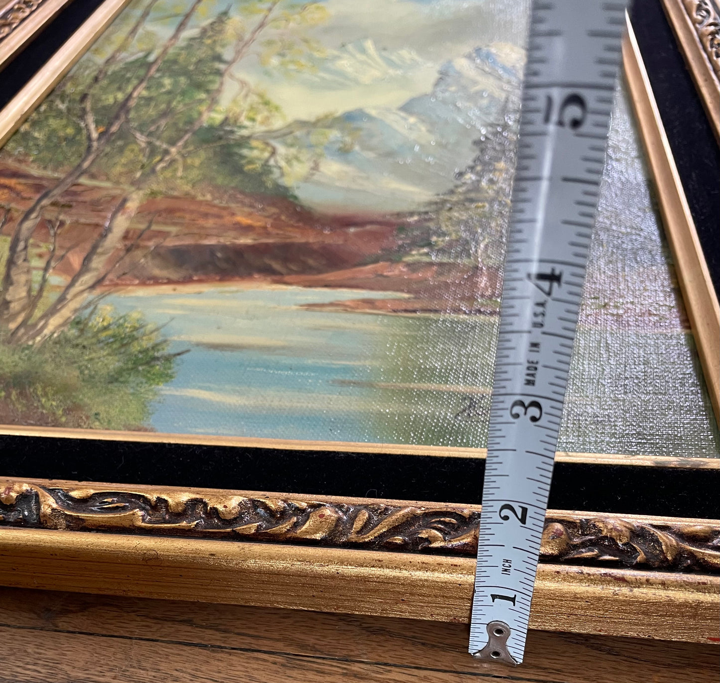 Mid 20th Century Signed Framed Vintage Mountain Landscape Oil on Board