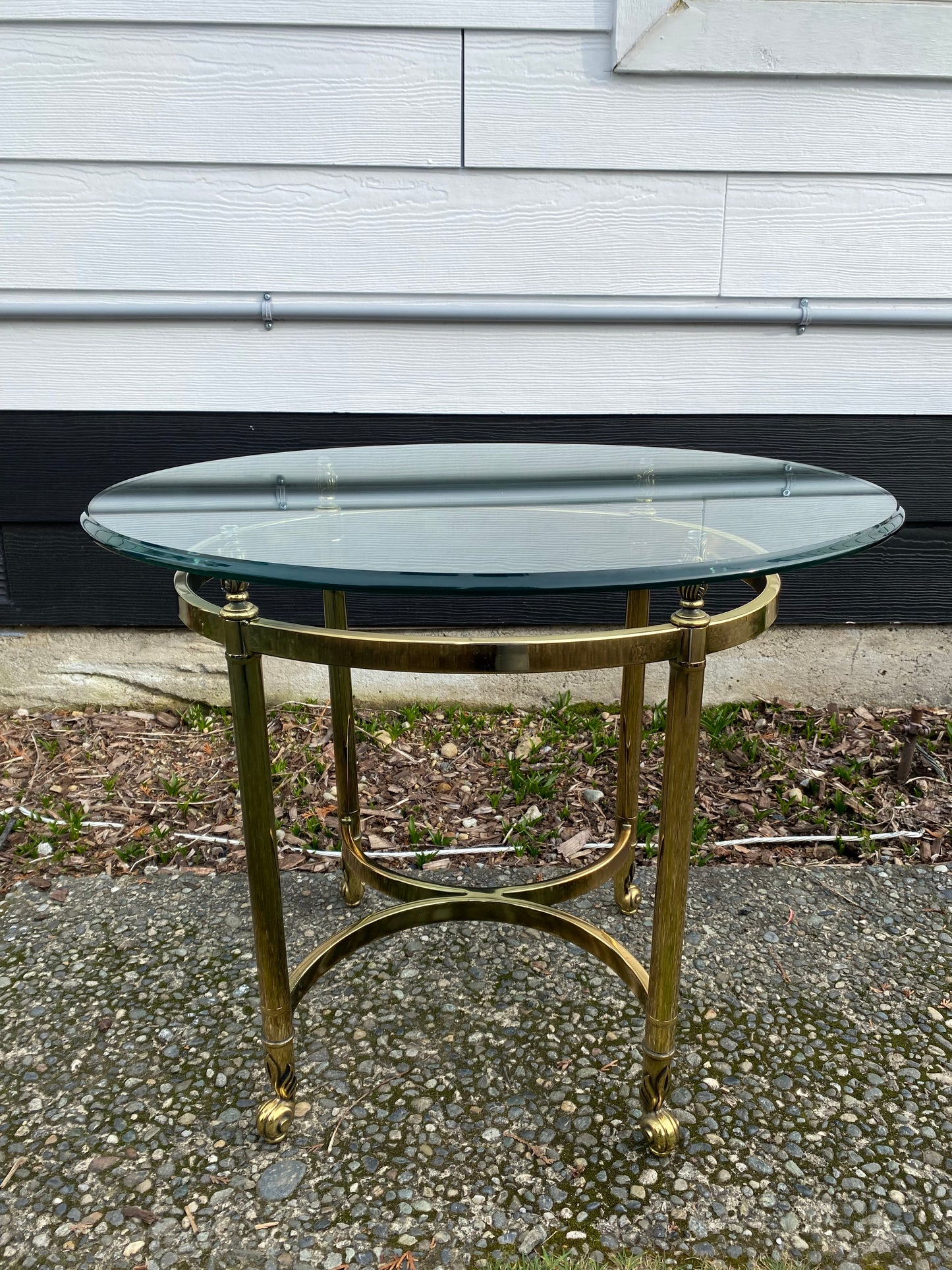 Mid 20th Century Hollywood Regency Brass and Glass Round Side Table - Neoclassical Style