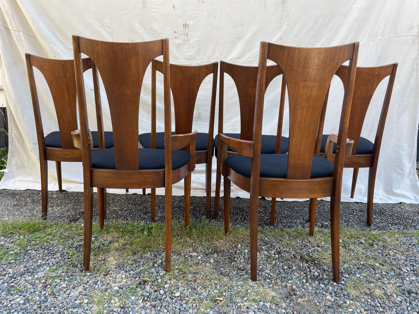 Set of 6 Mid-Century Modern Broyhill Brasilia Sculpted Walnut Dining Chairs