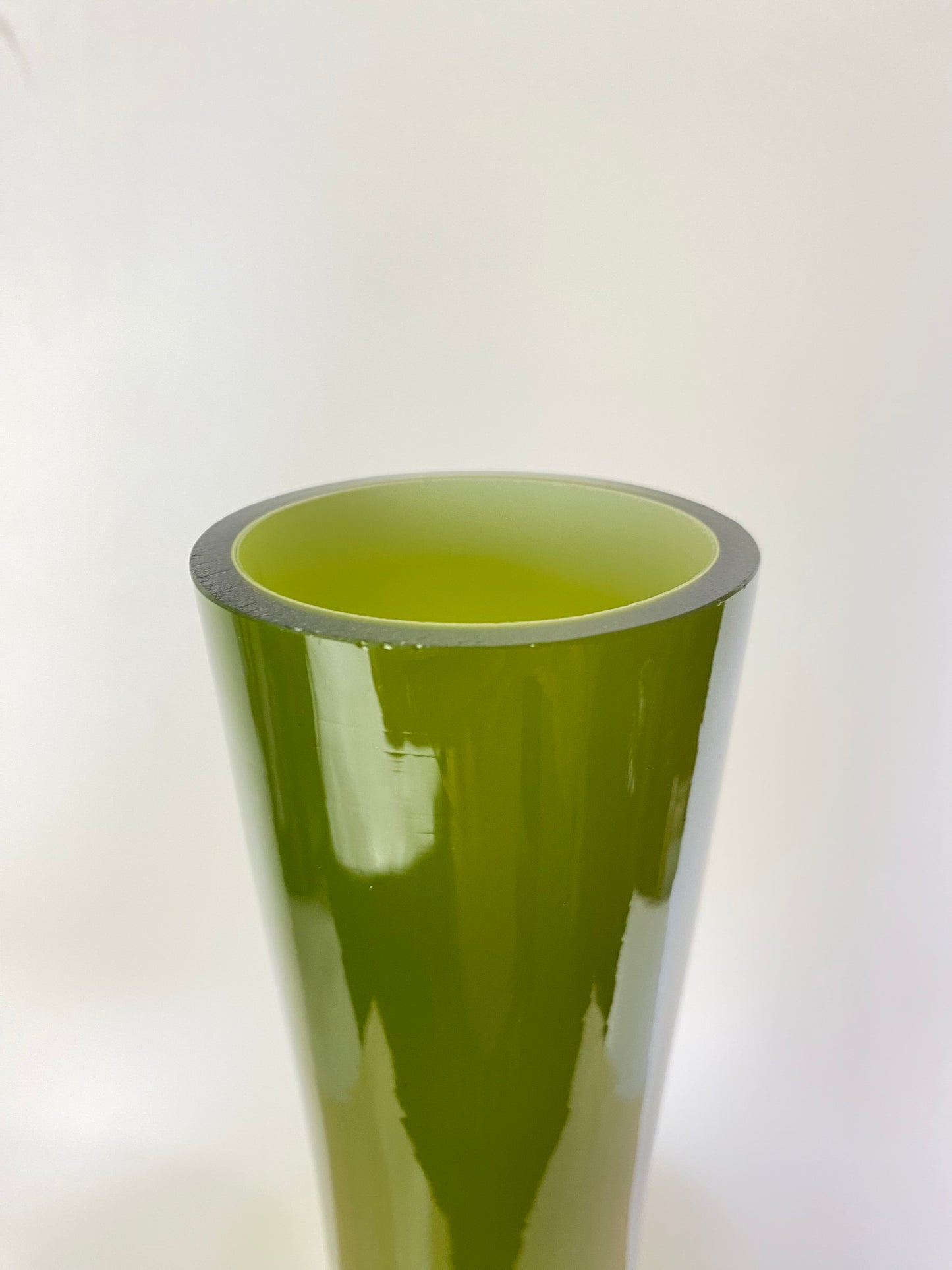 Vintage Mid-Century Italian Empoli-Style Cased Glass Bottle Vase in Olive Green