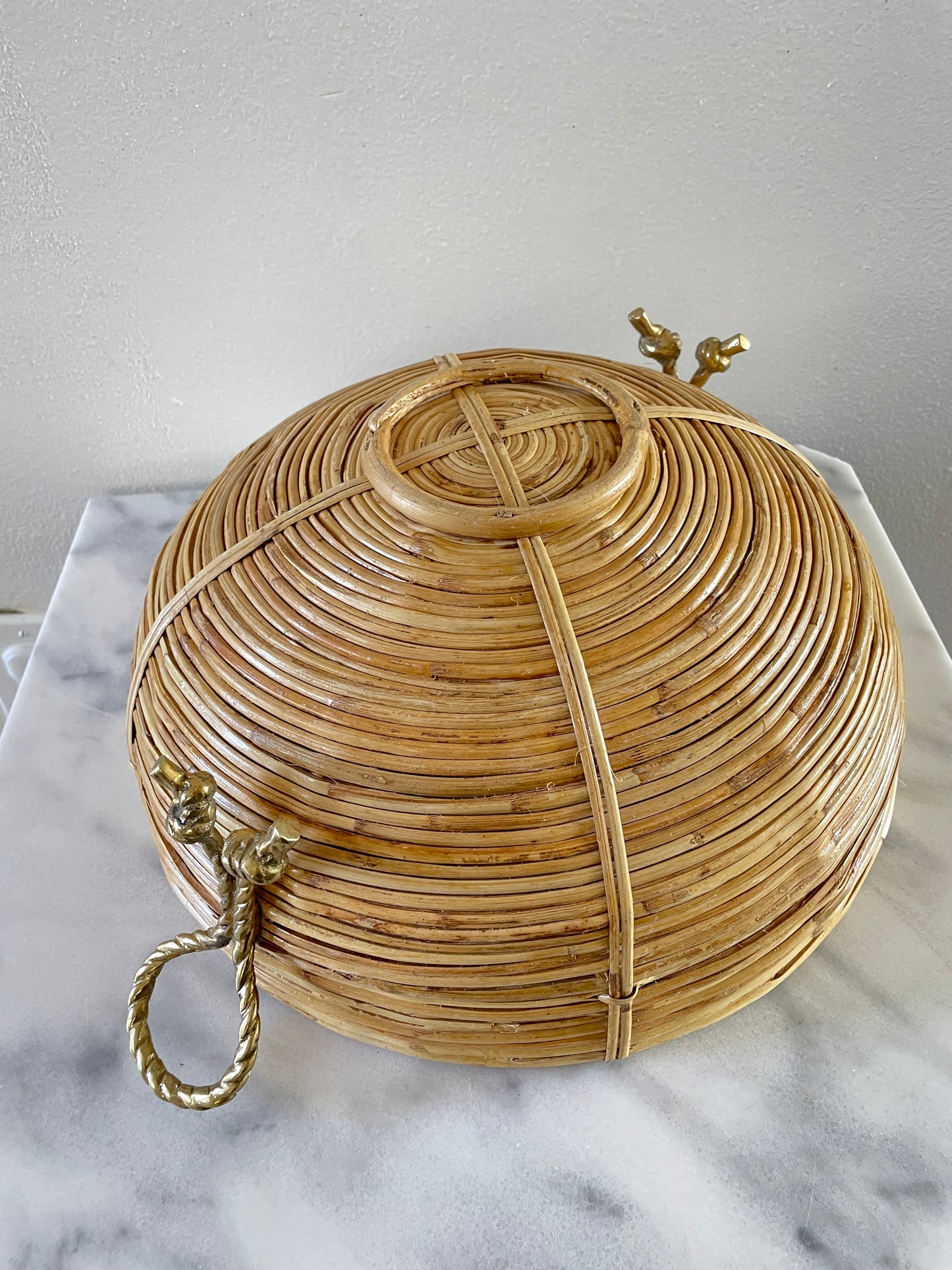1970s Vintage Mid-Century Crespi Style Bamboo Brass & Rattan Bowl