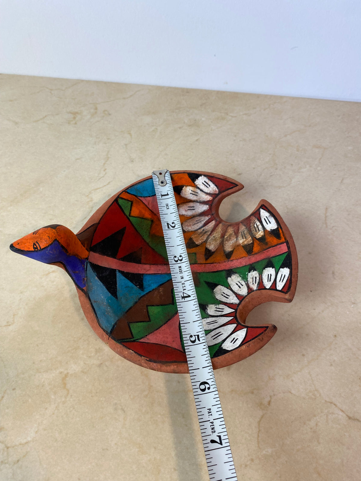 Vintage Tesuque Pueblo Native American Polychrome Bird Effigy Bowl