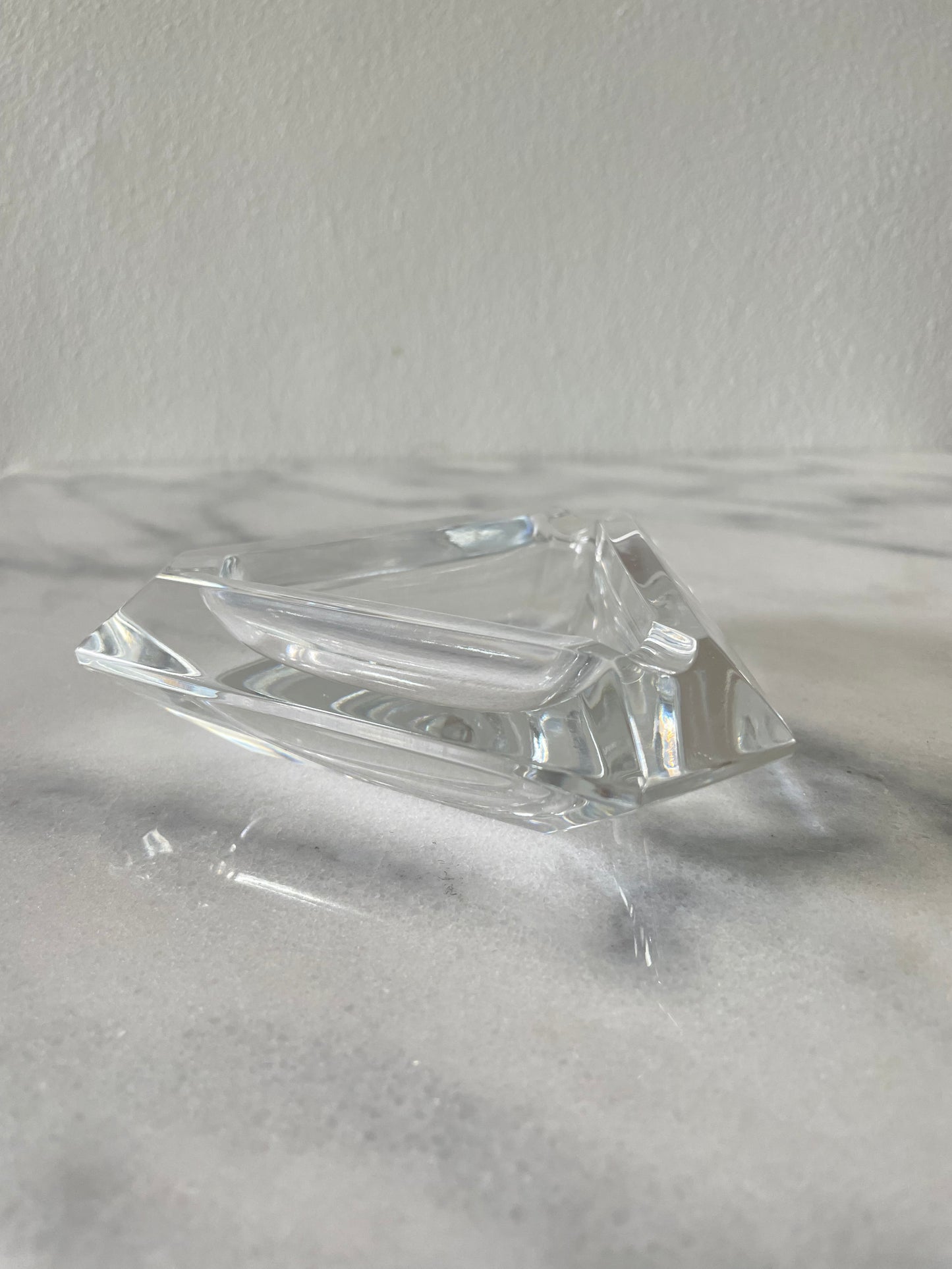 Vintage Val St Lambert Crystal Glass Ashtray Faceted Triangular Shape