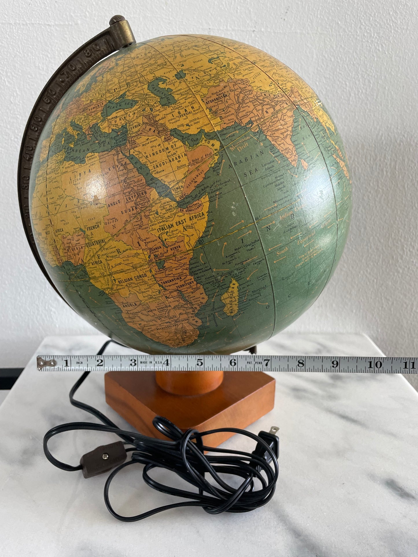 1941 George F Cram Terrestrial Glass Illuminated Globe