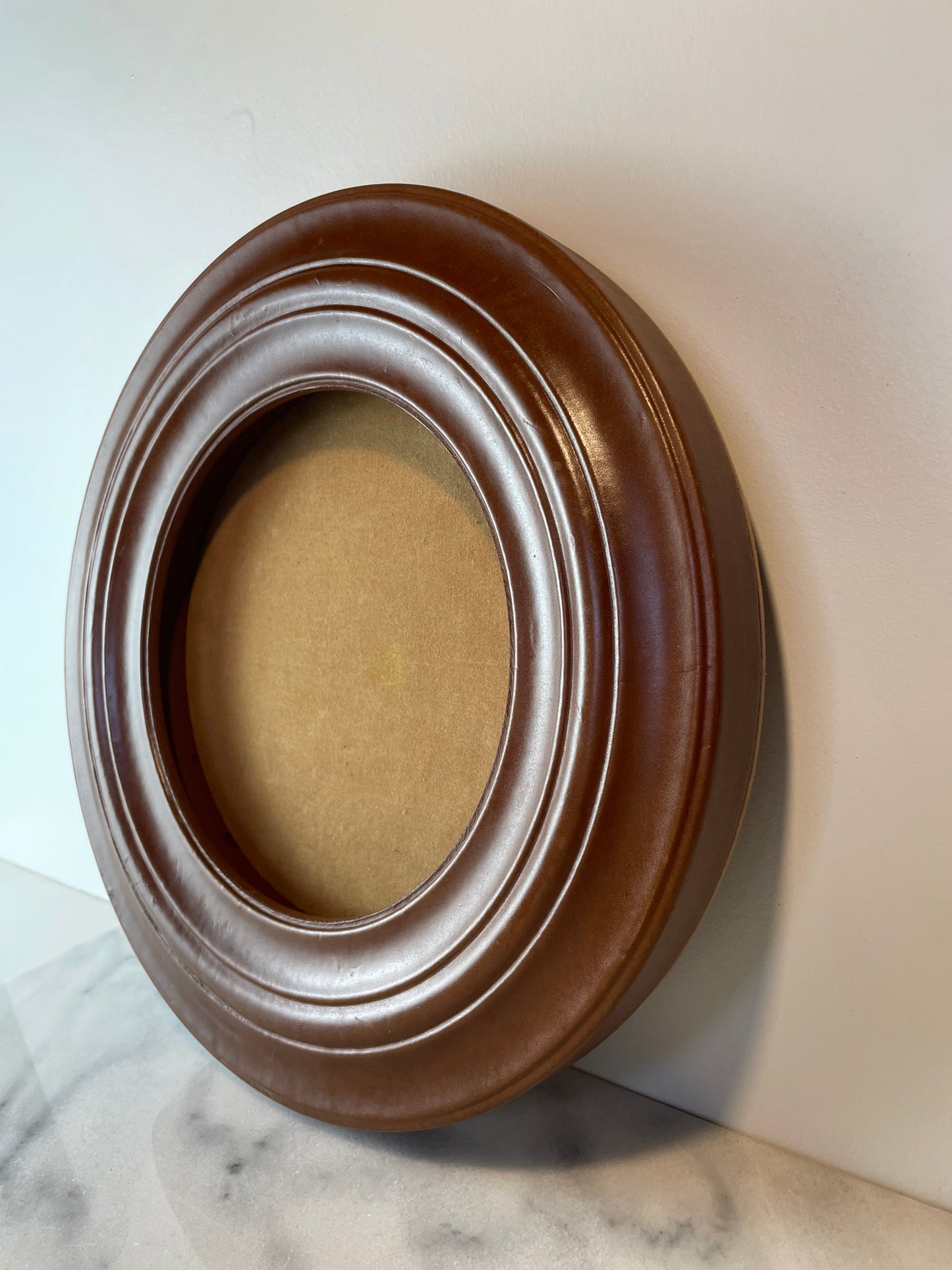 Contemporary Leather-Wrapped Picture Frame With Sculptural Molded Detailing