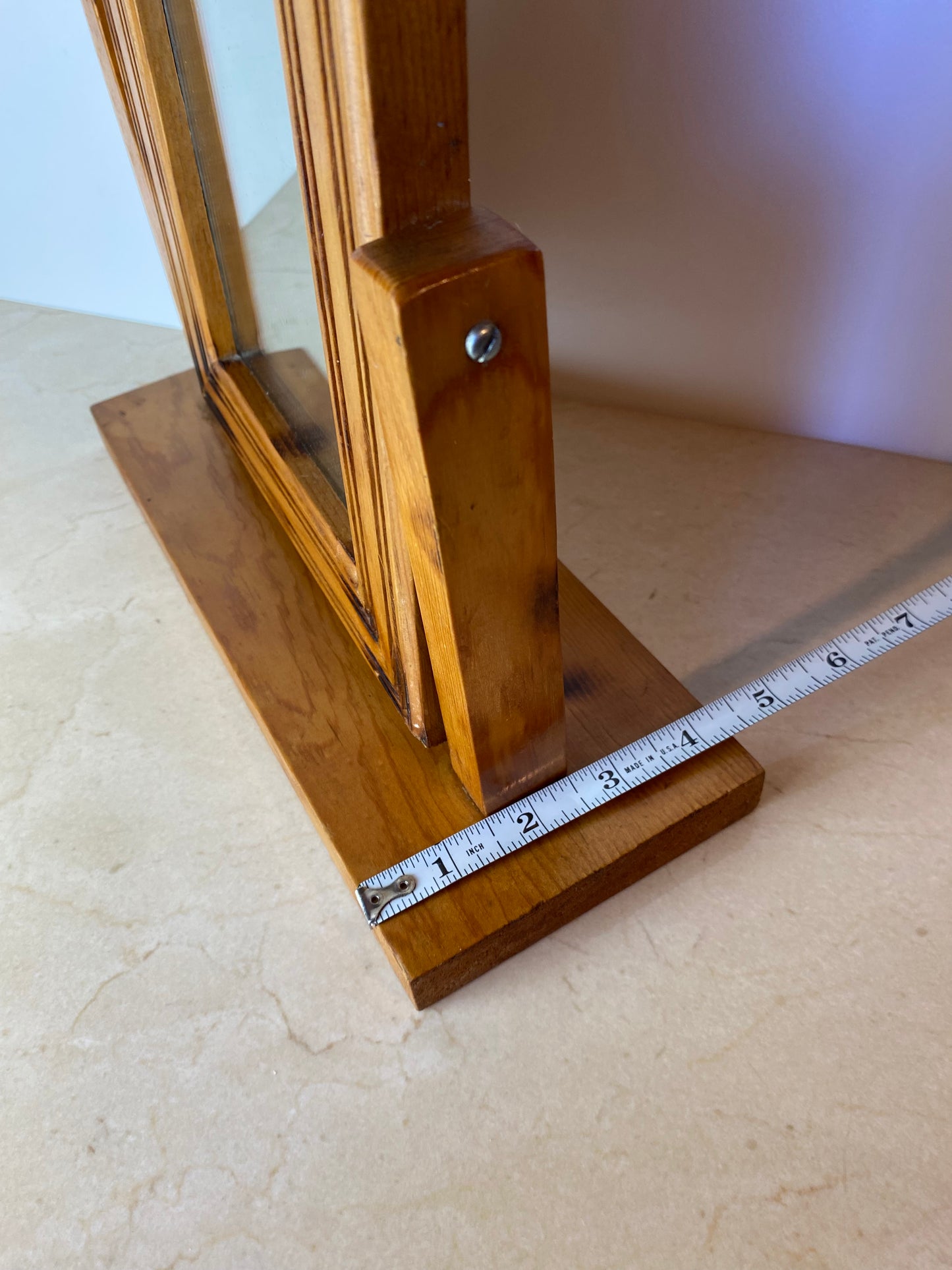 Vintage Handmade Carved Pine Tabletop Picture Frame on Stand, Rustic Folk Art Photo Display