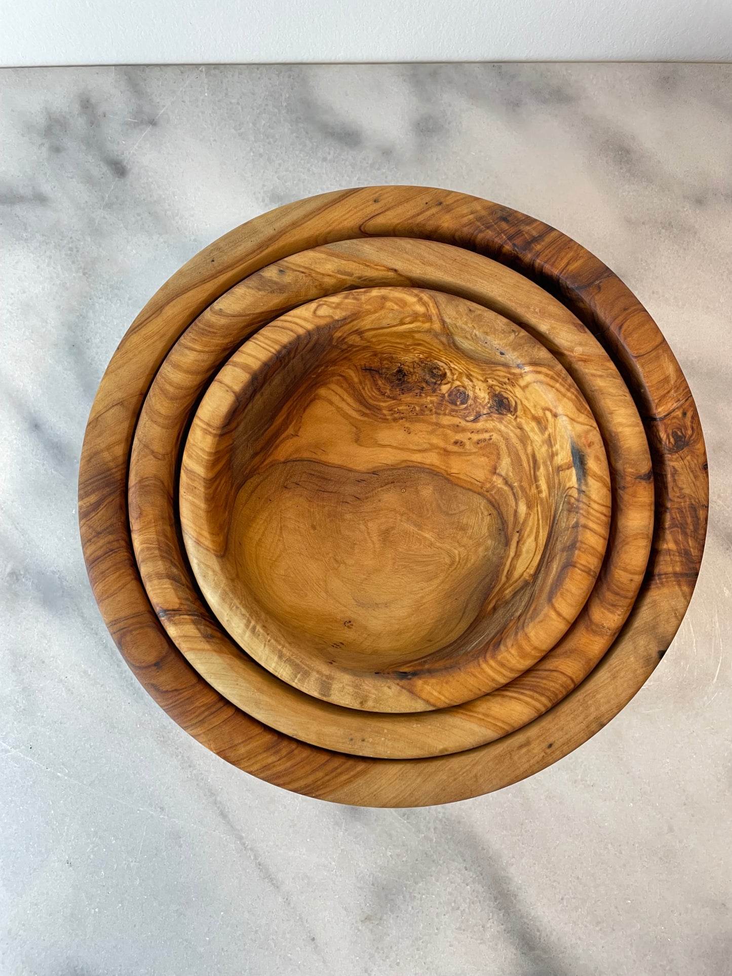 Set of 3 Hand-Turned Olive Wood Nesting Bowls — Organic Modern Decorative Woodware
