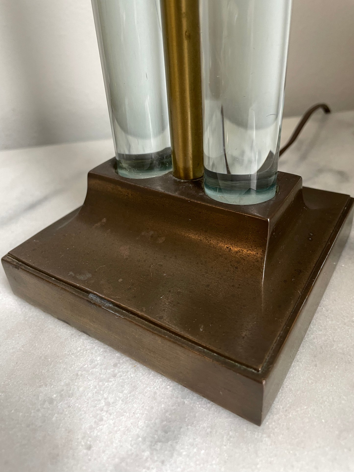 1940s Art Deco Glass and Nickel Table Lamp by Gilbert Rohde for MSLC