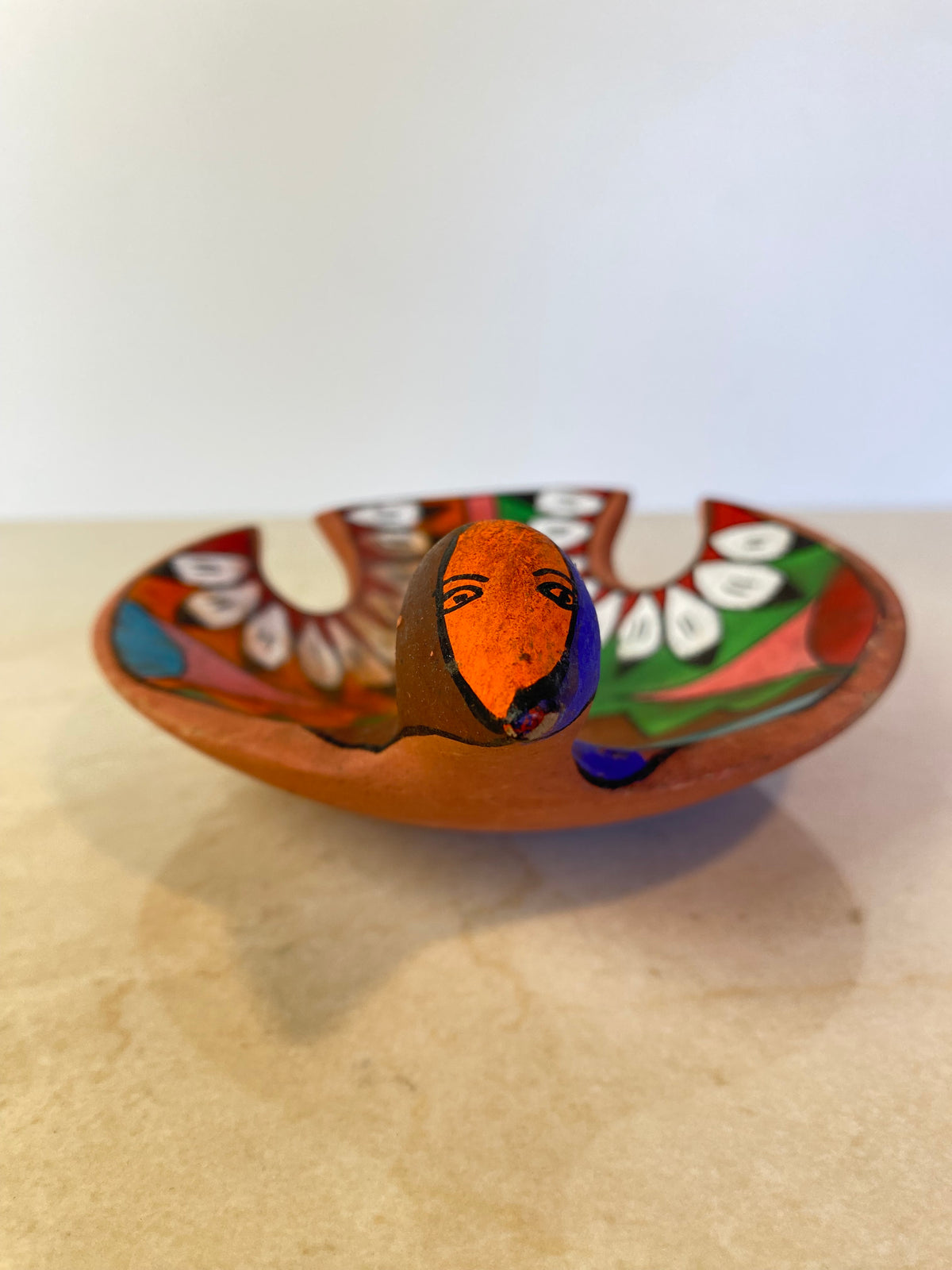 Vintage Tesuque Pueblo Native American Polychrome Bird Effigy Bowl