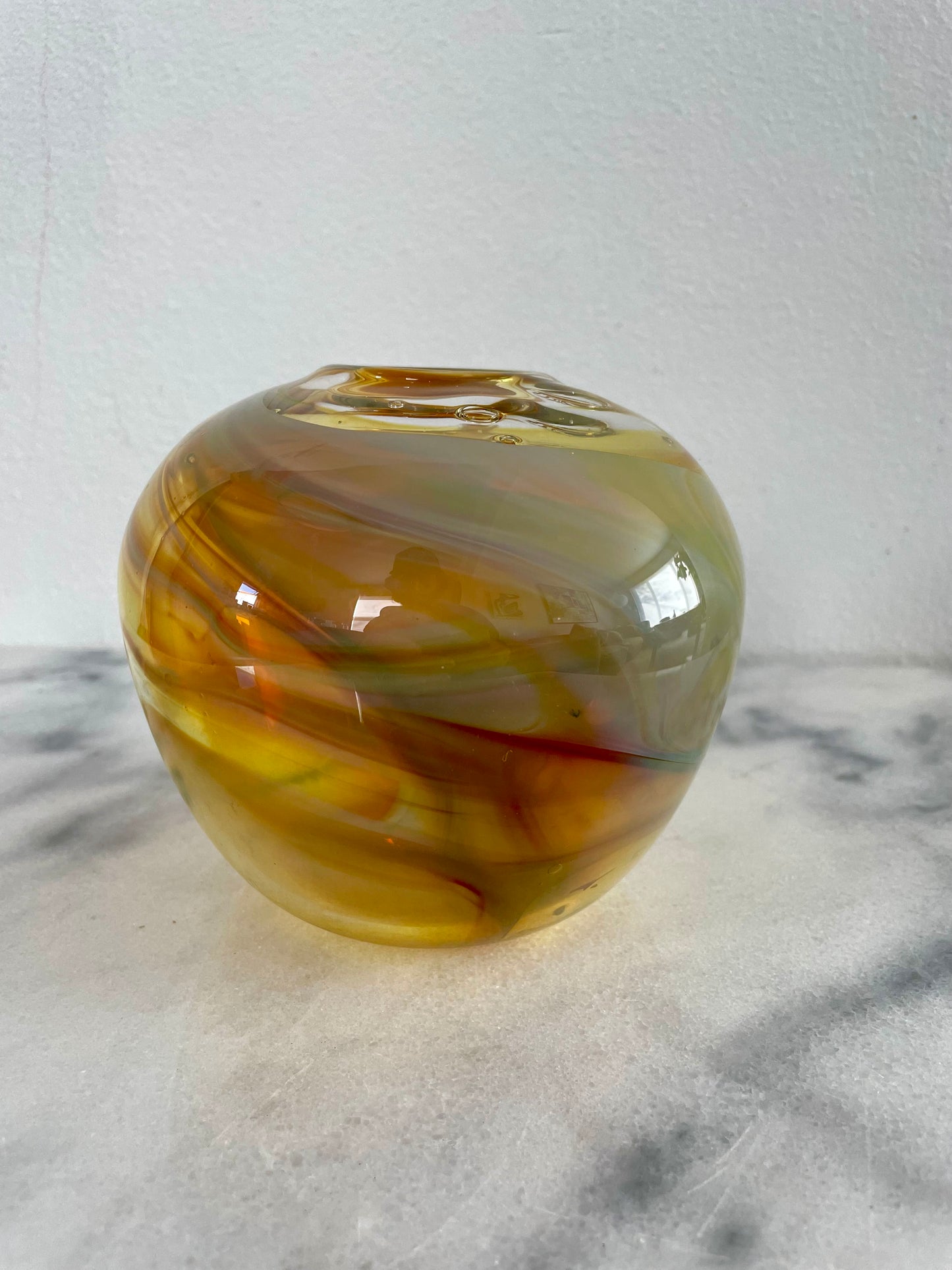 Vintage Amber Opalescent Swirled Mouth Blown Glass Vase