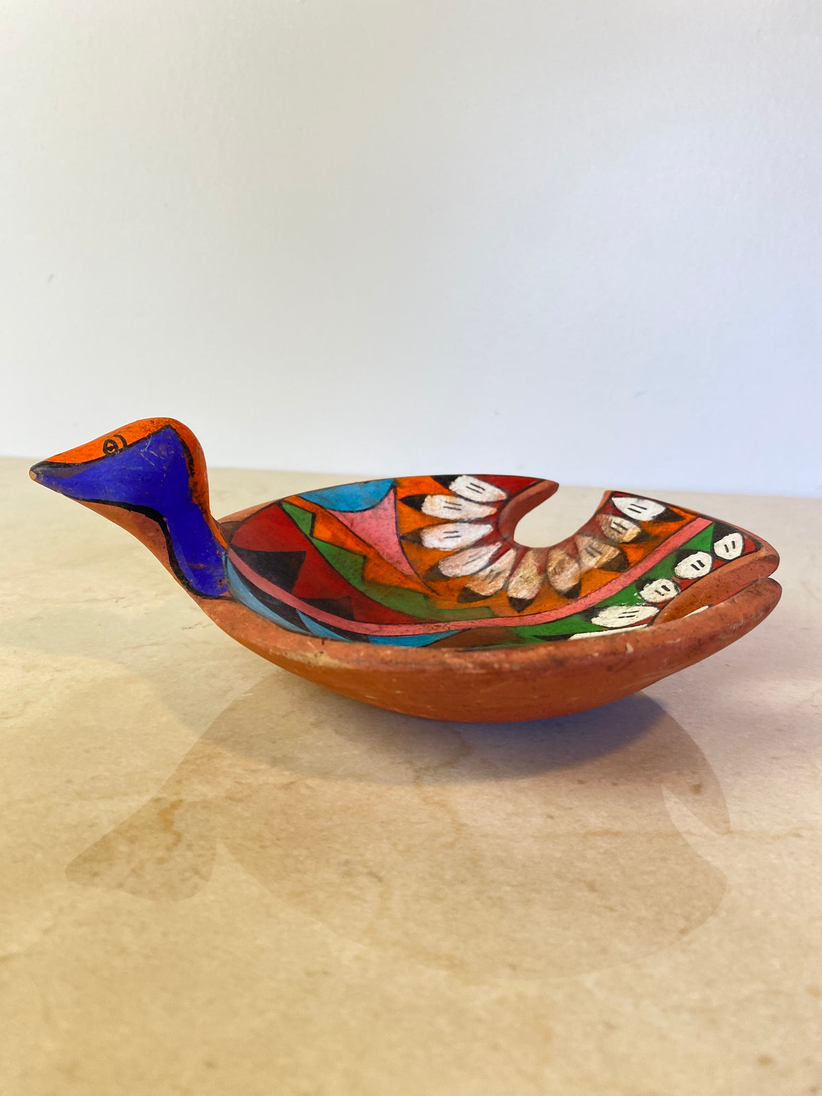 Vintage Tesuque Pueblo Native American Polychrome Bird Effigy Bowl