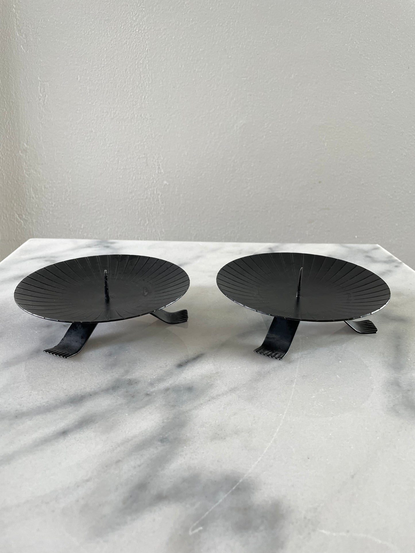 Mid 20th Century Austria Metalwork Pillar Candle Holders - A Pair