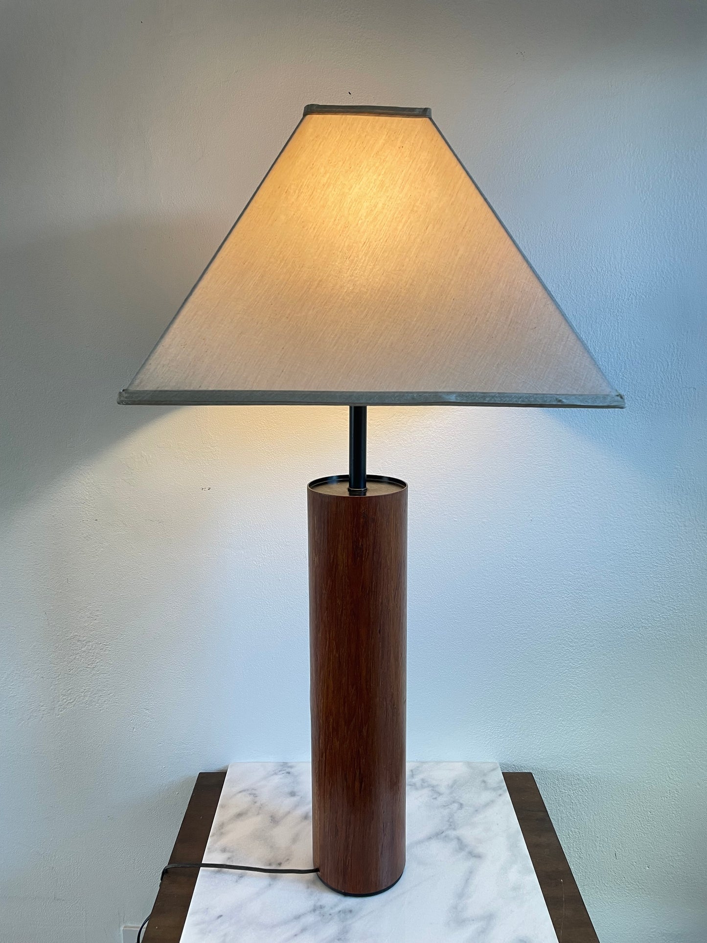 Mid 20th Century Minimalist Modern Walnut Cylinder Table Lamp