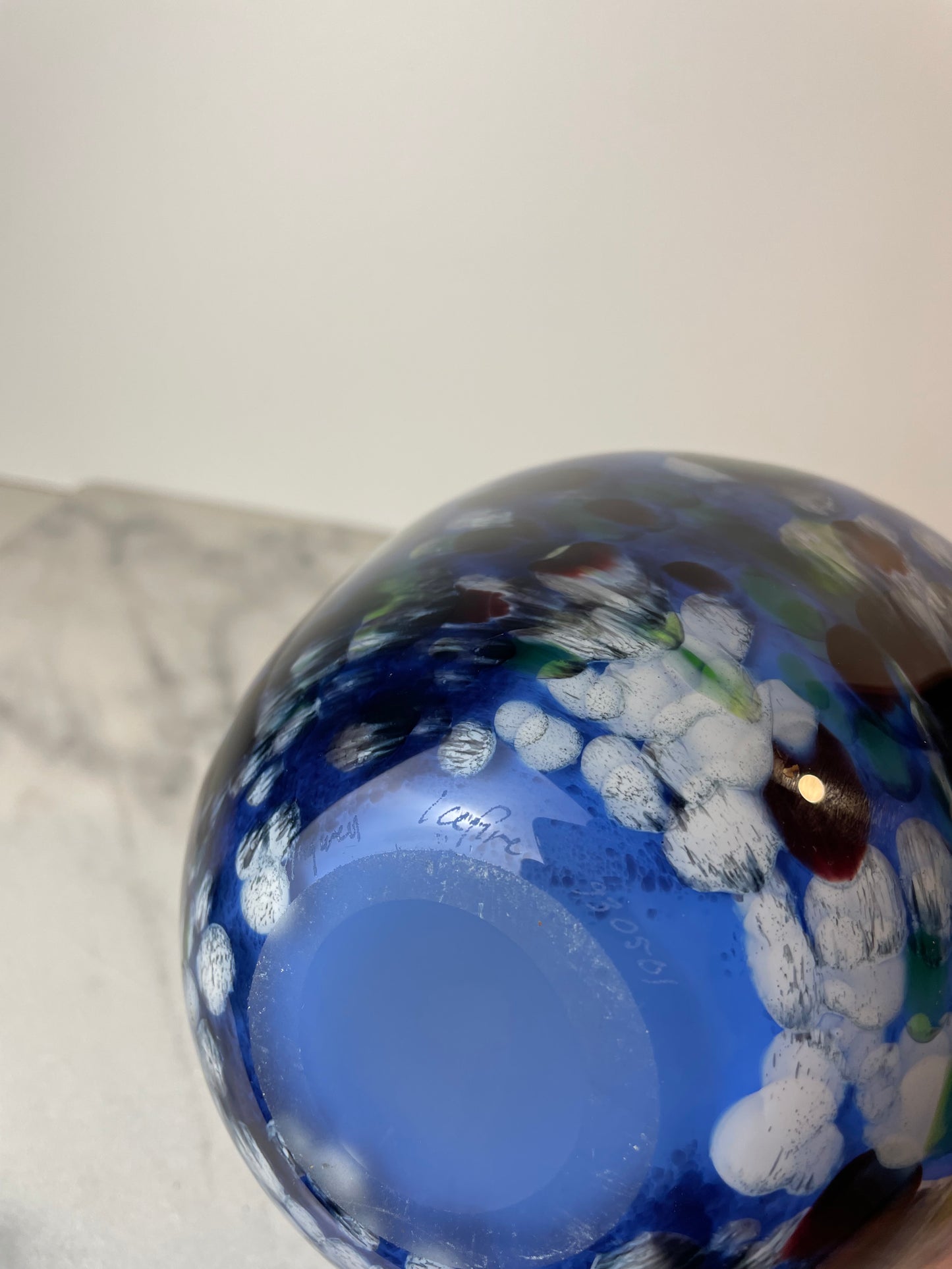 Signed James Kingwell Icefire Art Glass Vase in Blue Purple & White