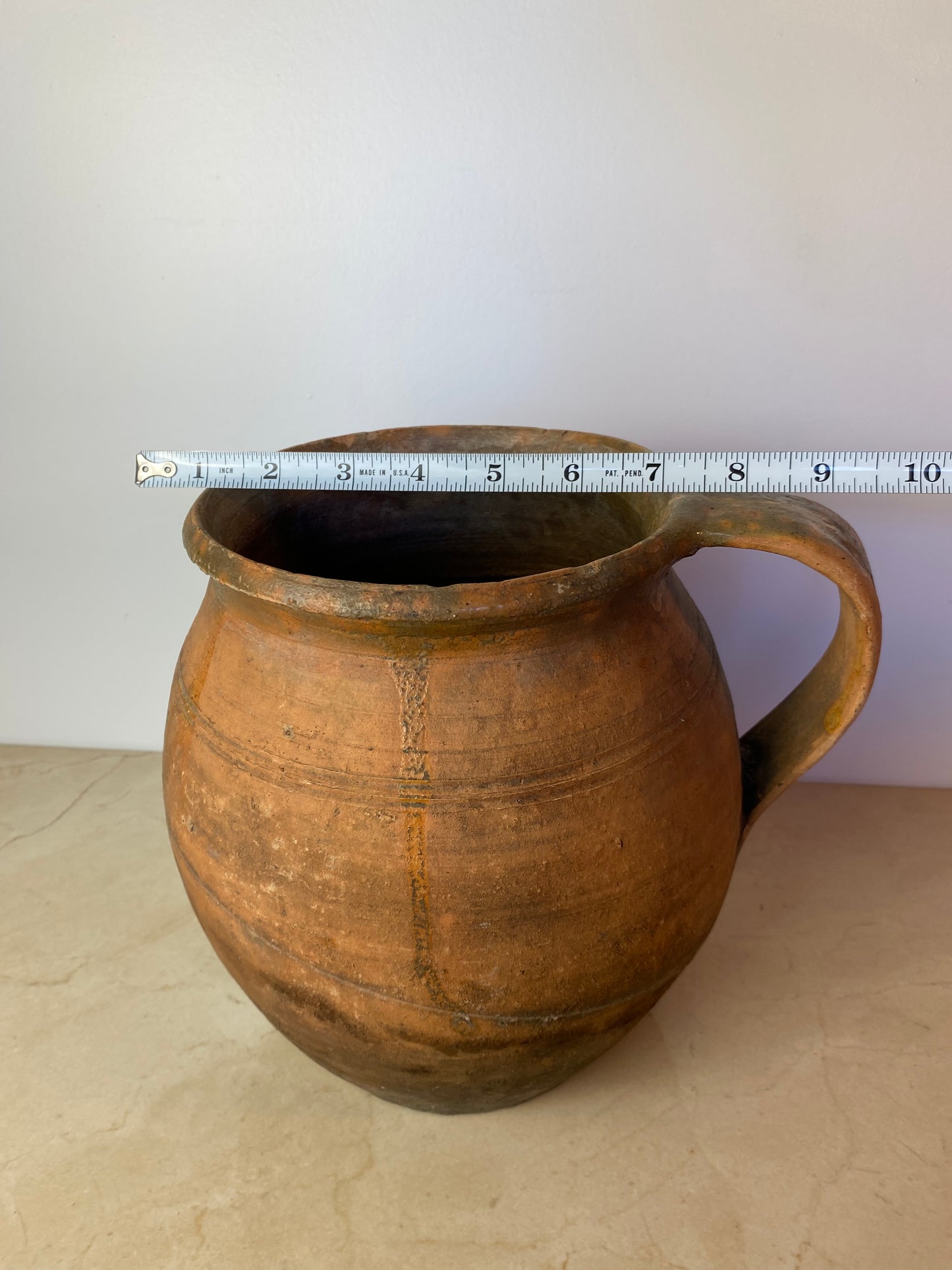 Antique Rustic Terracotta Water Jug, Mediterranean Style