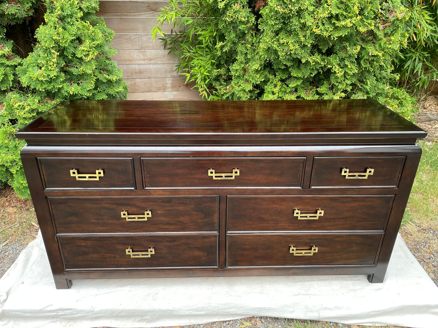 Hollywood Regency Dresser Ebony Finish W/ Brass Handles