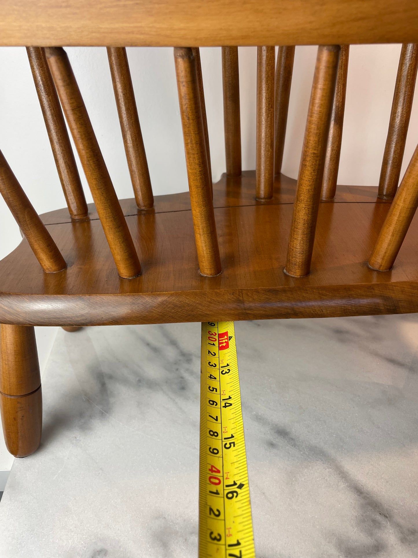 Vintage Early American Solid Maple Magazine Rack by R. Veal & Sons, Albany or — Windsor Style