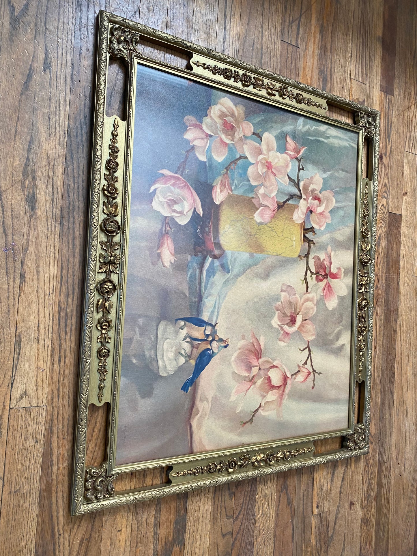 Vintage Framed “Magnolias” Lithograph by Frans Oerder — Morris & Bendien Ny Floral Still Life Reproduction