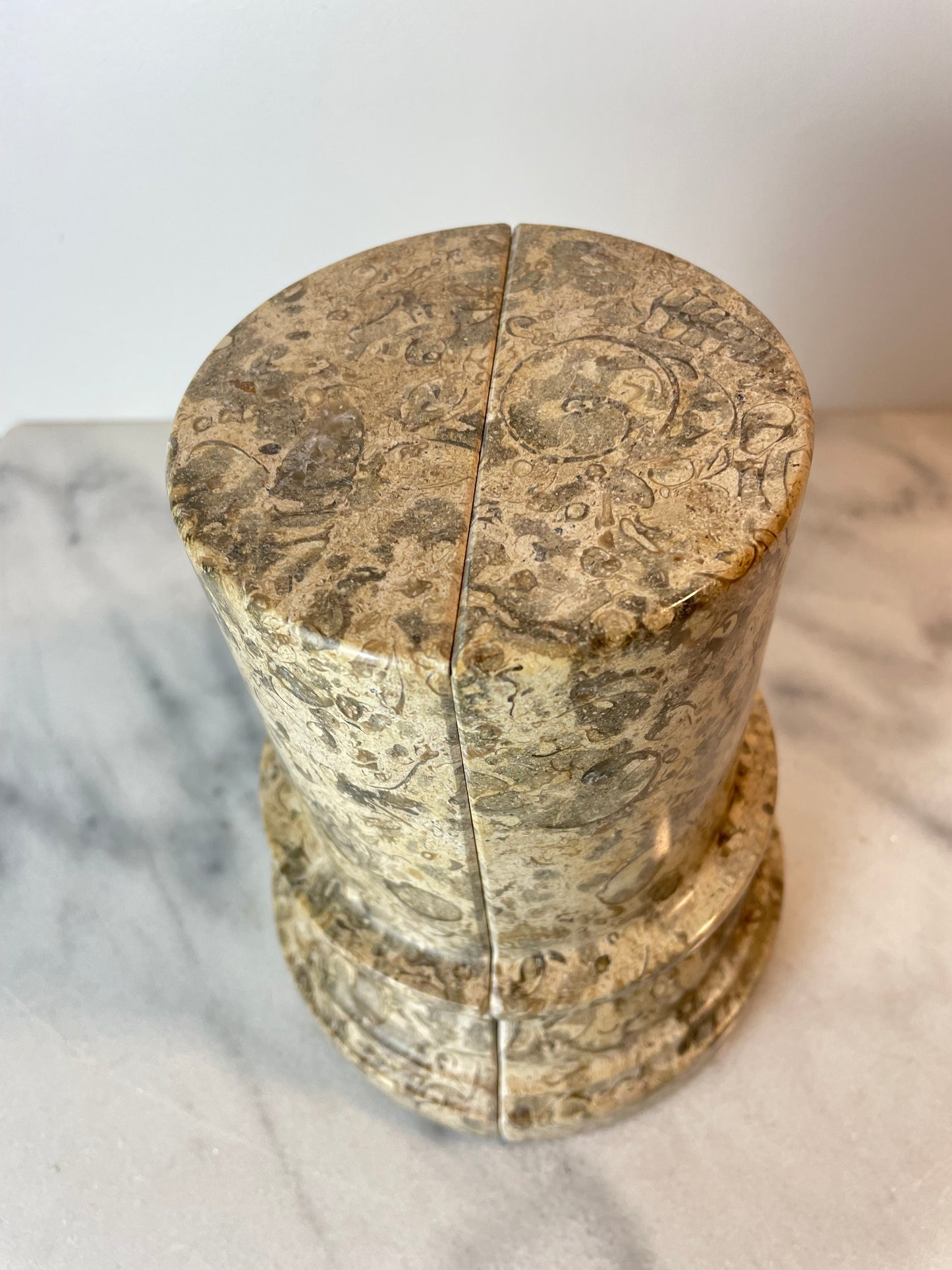 1980s Postmodern Fossil Stone Column Bookends Sculptural Natural Stone Pair