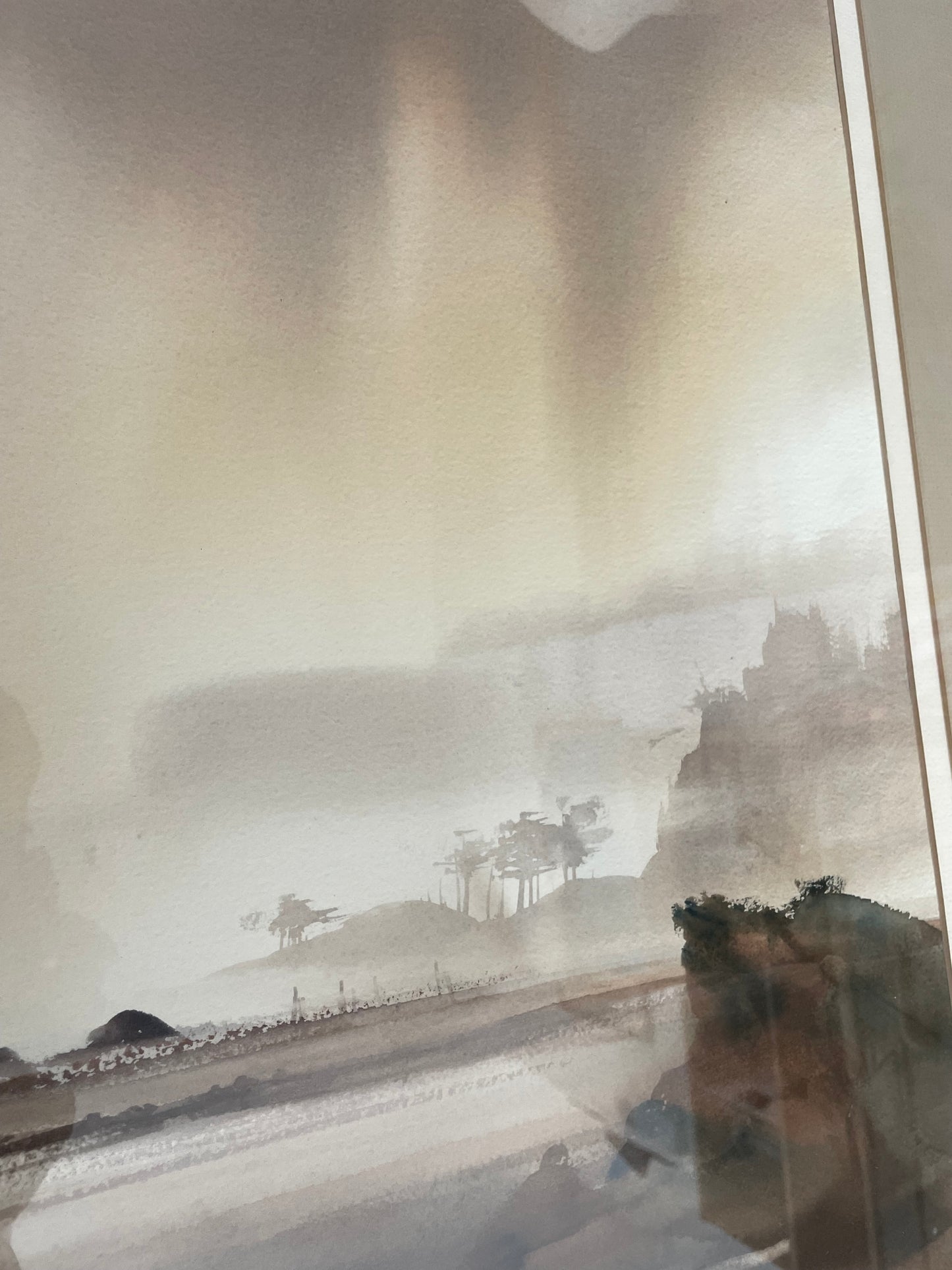 John Ebner Seaside Pacific Northwest Landscape Watercolor on Paper Framed & Matted