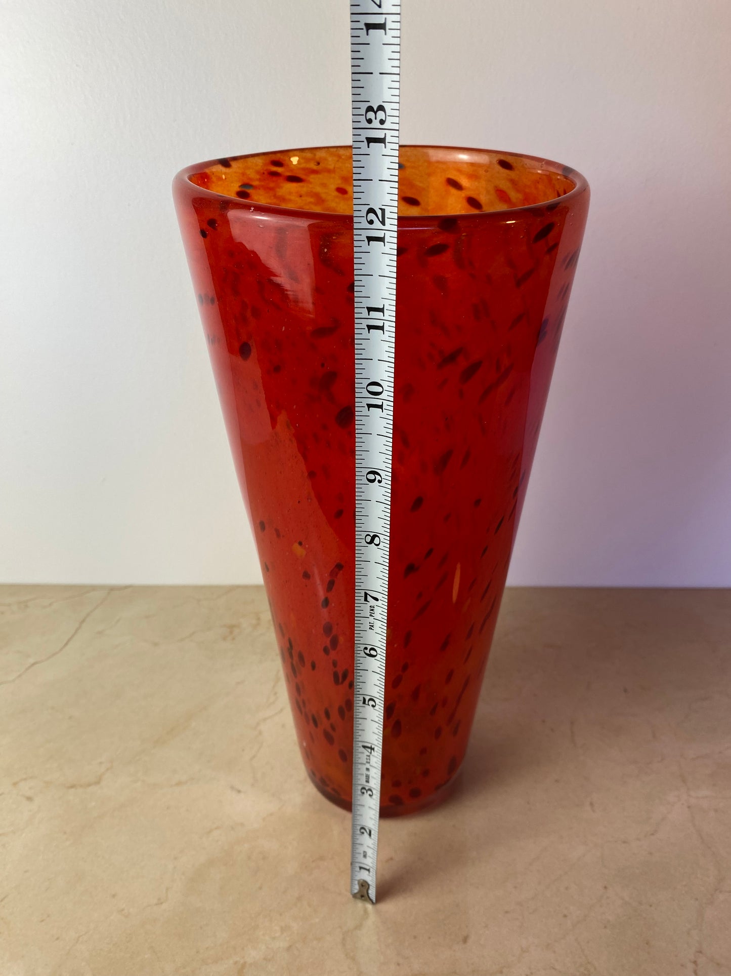 Henry Dean Mouth-Blown Red & Black Speckled Glass Vase, Signed