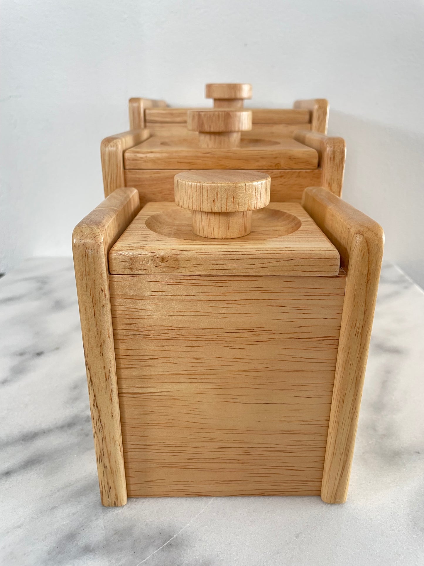 Vintage White Oak Canisters Kitchen Storage - Set of 3