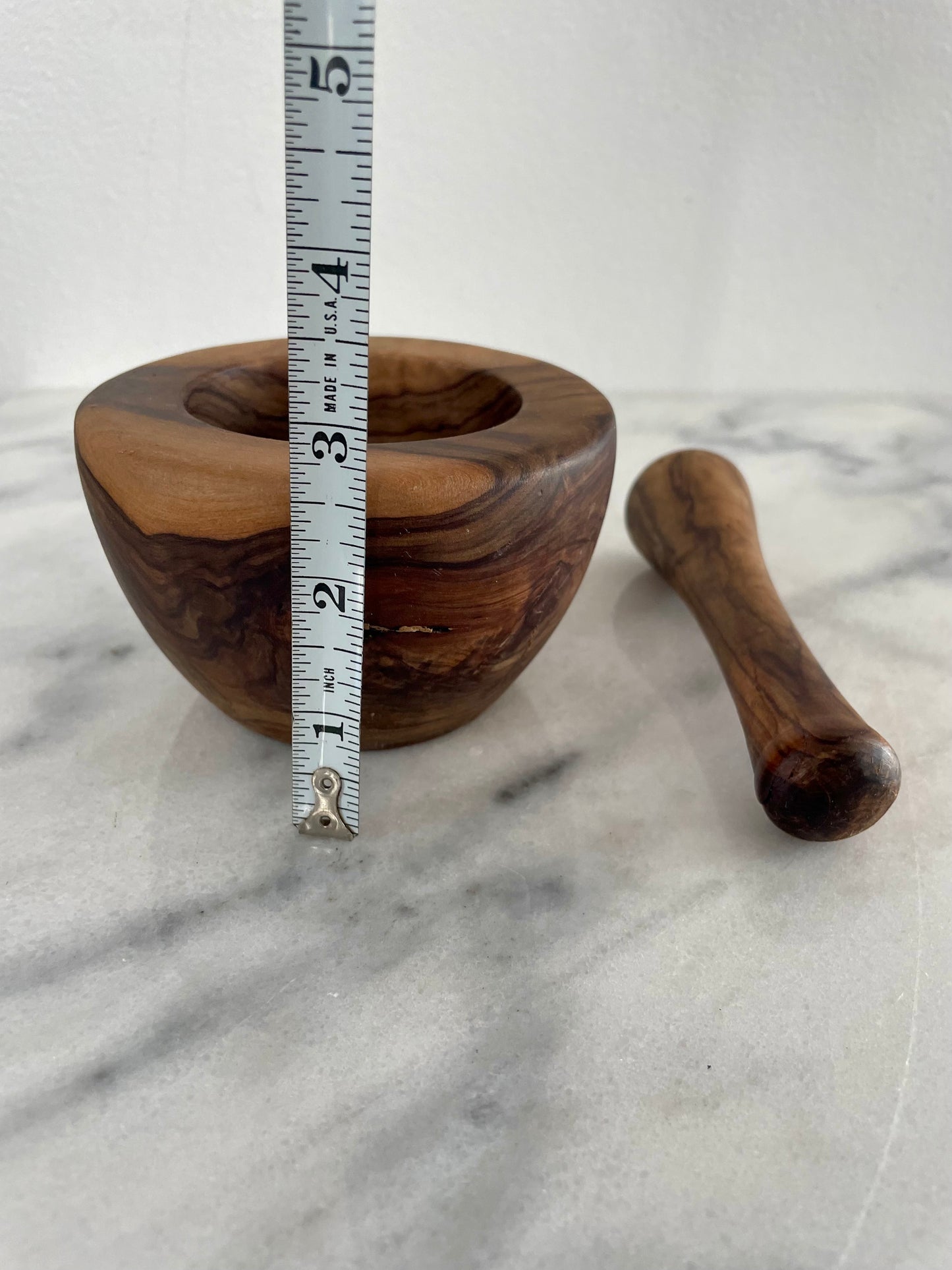 Vintage Turned Olive Wood Mortar and Pestle - 2 Piece Set