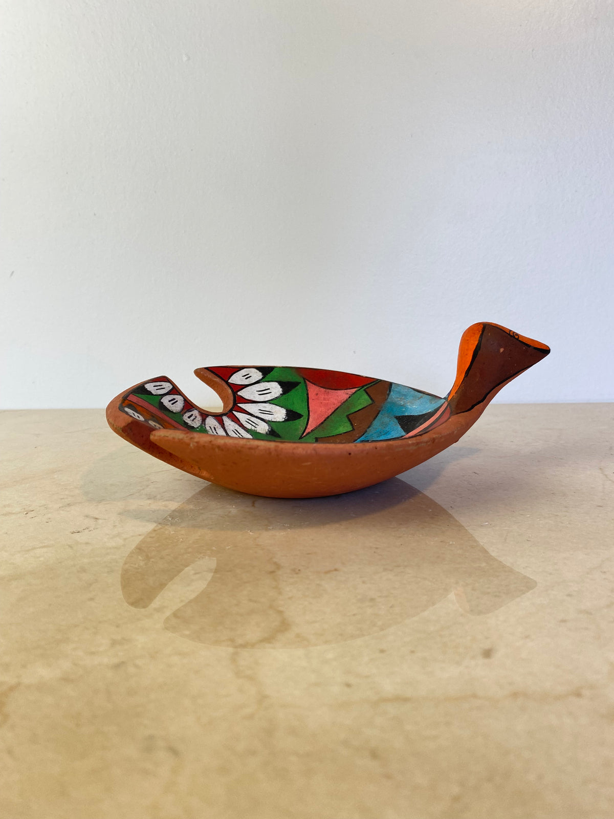 Vintage Tesuque Pueblo Native American Polychrome Bird Effigy Bowl