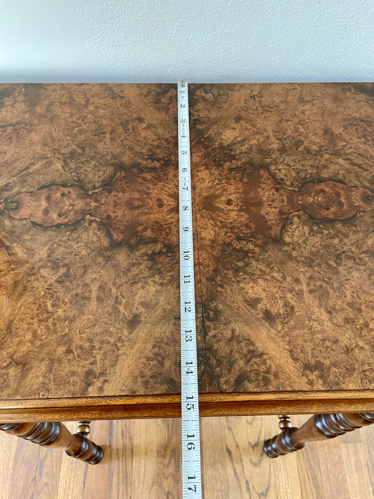 Antique Victorian Burl Walnut Octagonal Side Table, Bobbin Turned Legs