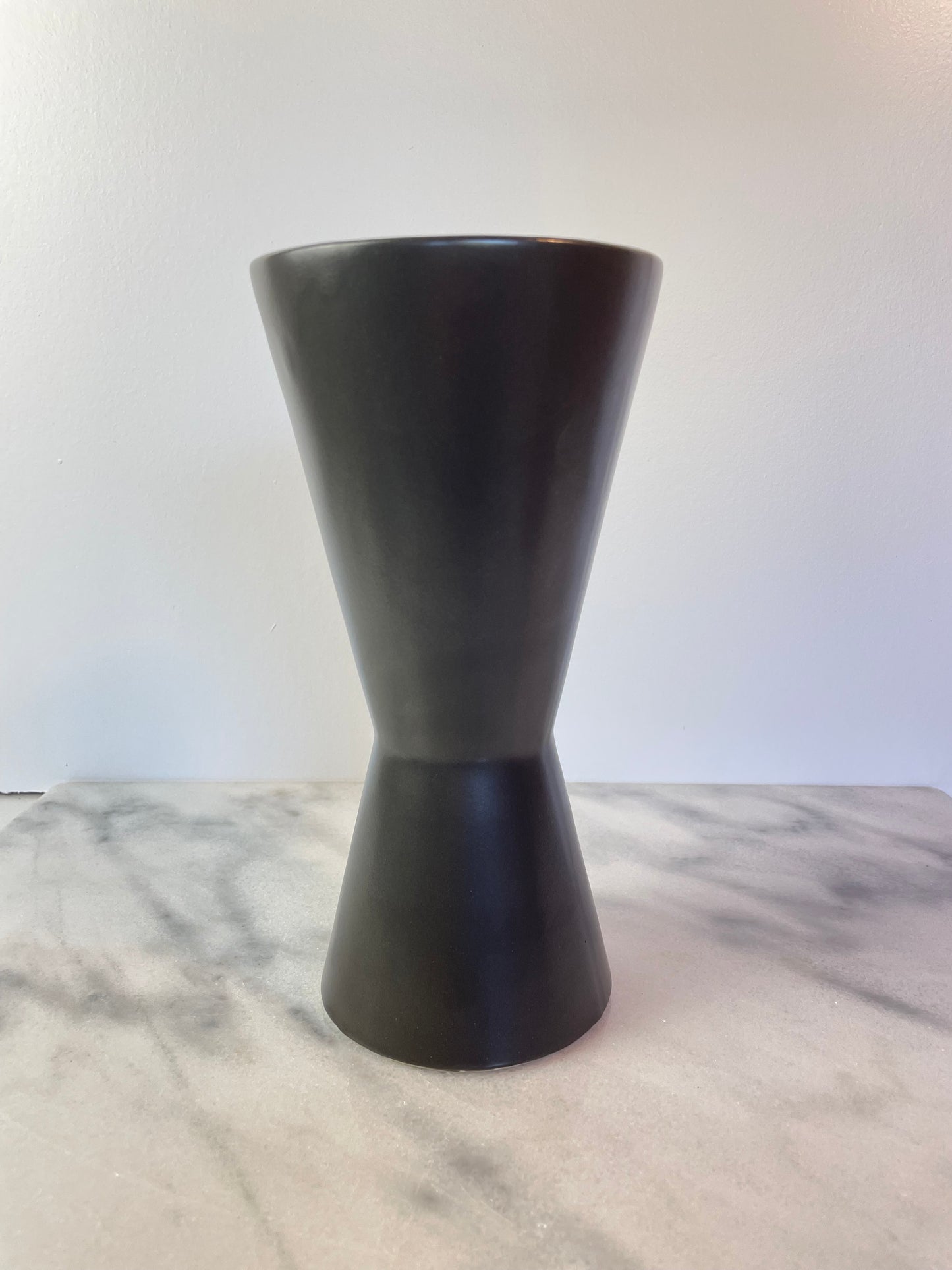 Mid 20th Century McCoy Harmony Line Hourglass Vase Matte Black Ceramic Pottery