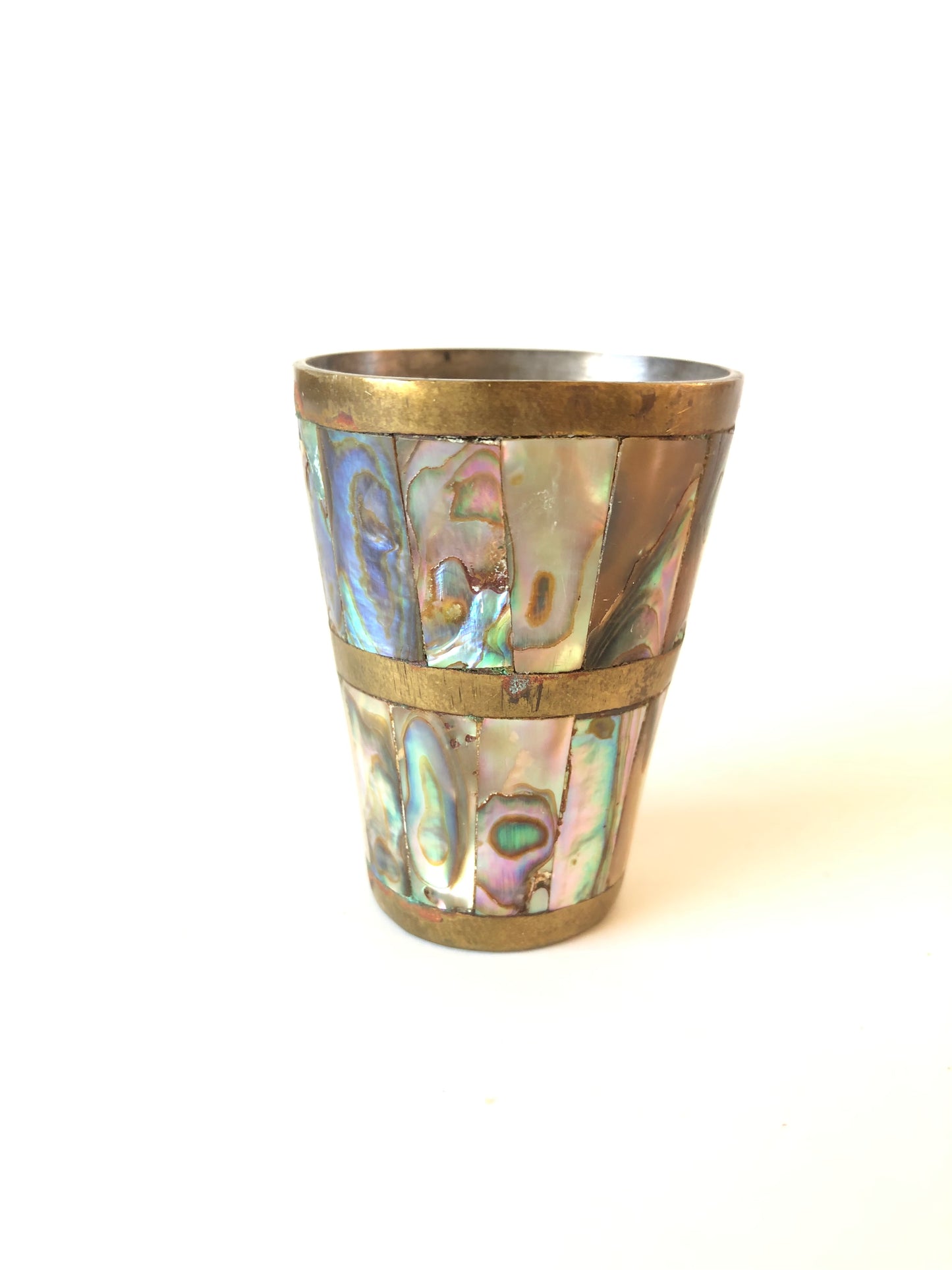 Mid 20th Century Mother of Pearl & Brass Shot Glass