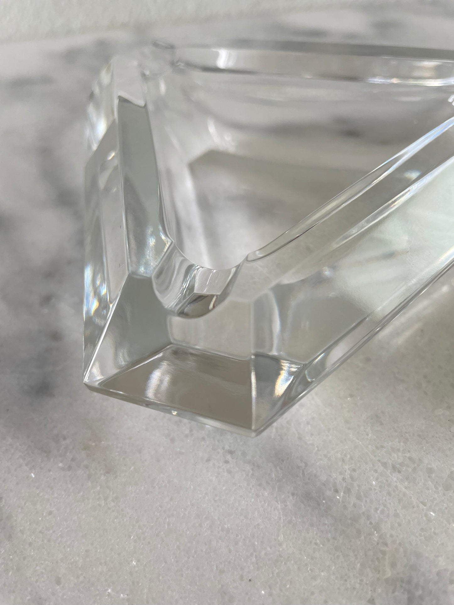 Vintage Val St Lambert Crystal Glass Ashtray Faceted Triangular Shape