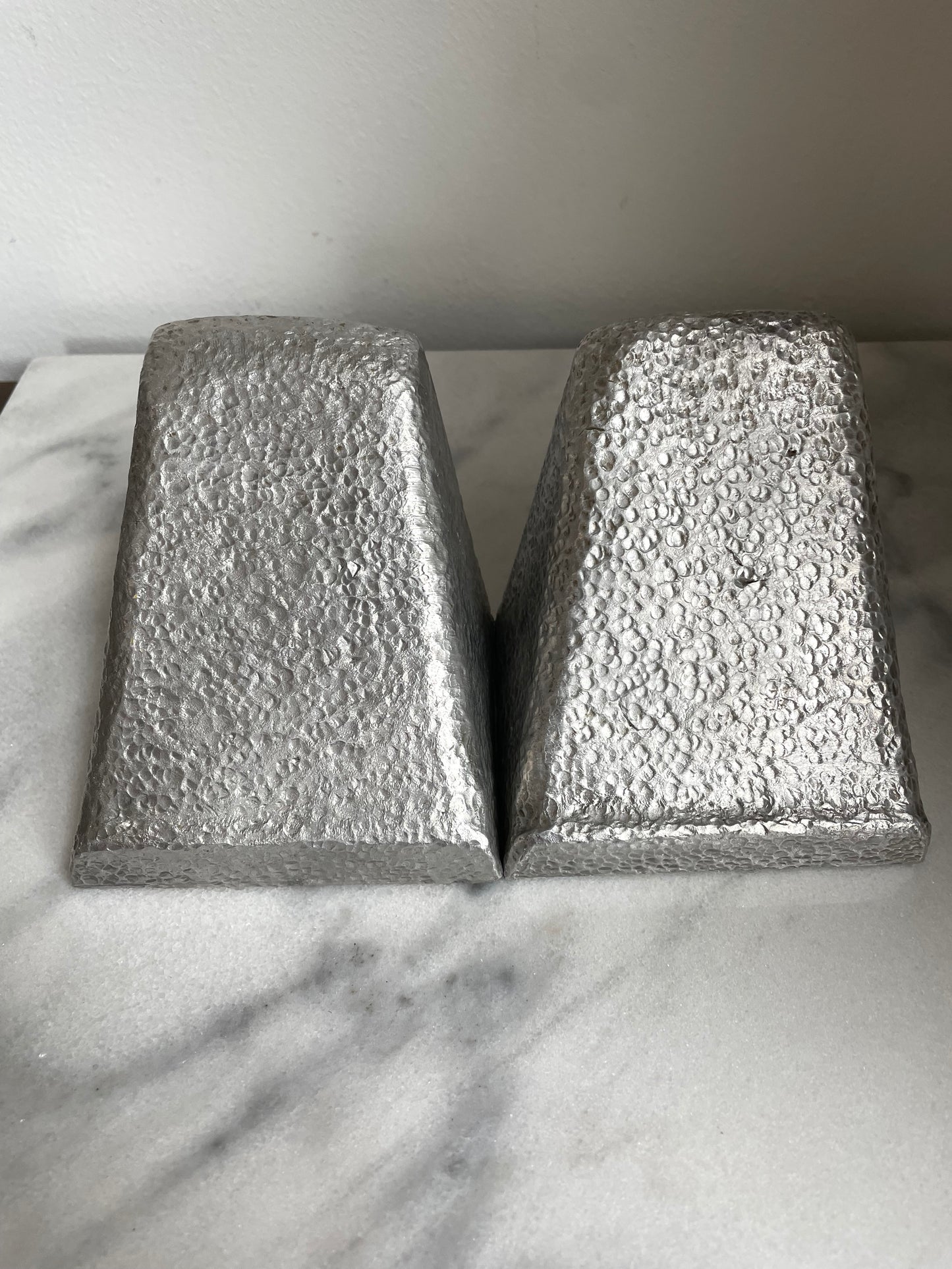 Late 20th Century Triangular Solid Aluminum Wedge Bookends- a Pair