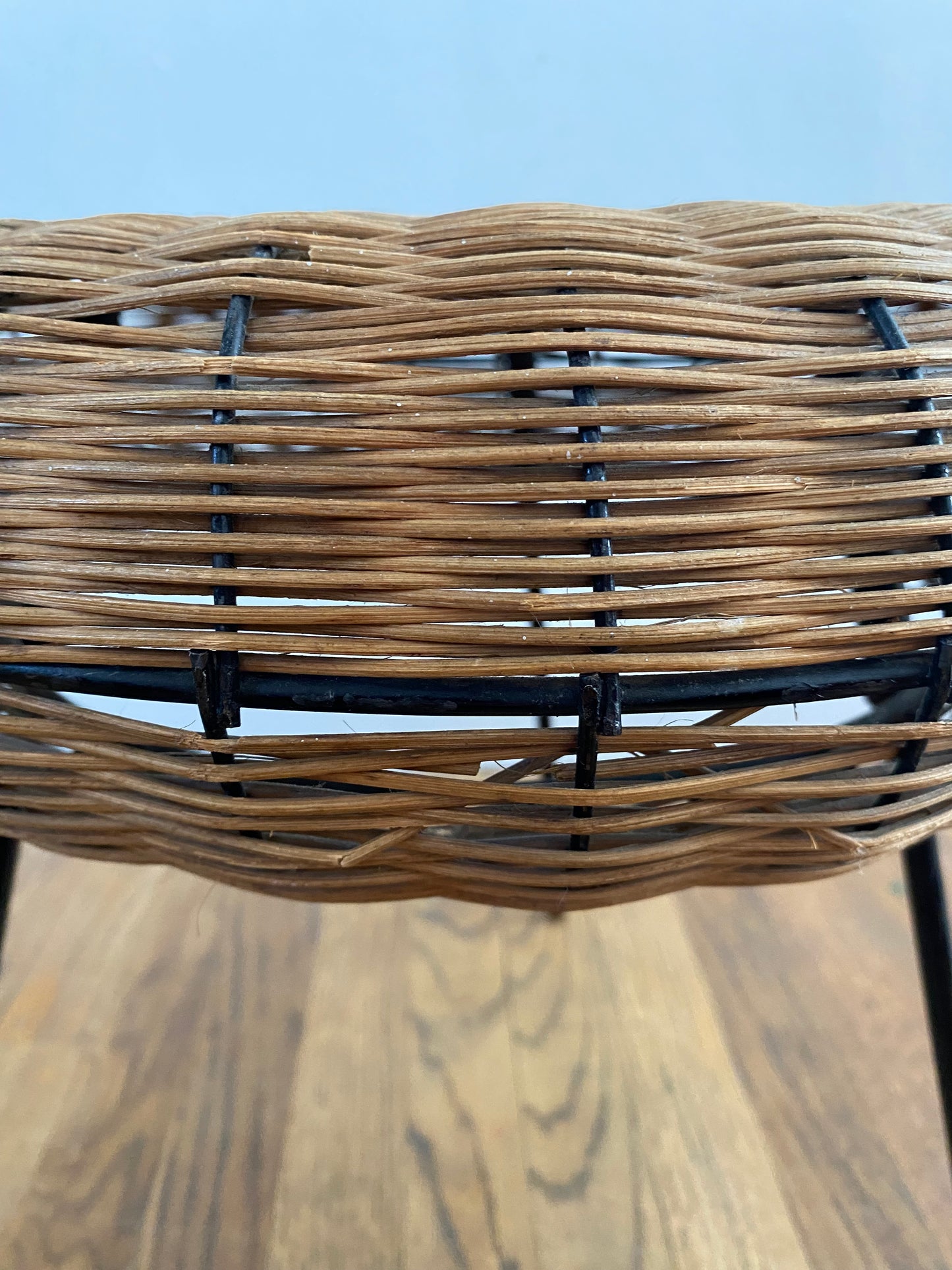 Mid-Century Modern French Woven Rattan Tripod Stool