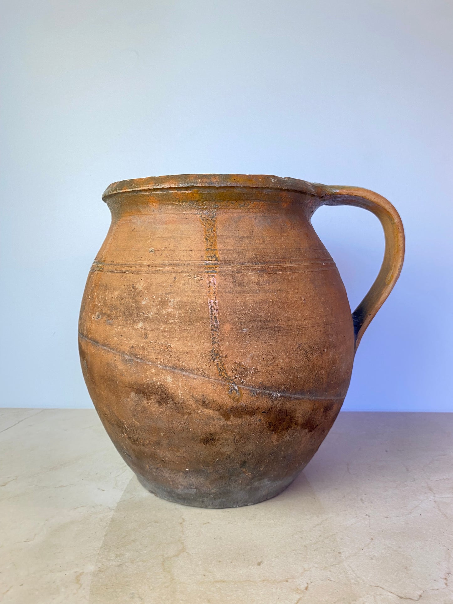 Antique Rustic Terracotta Water Jug, Mediterranean Style