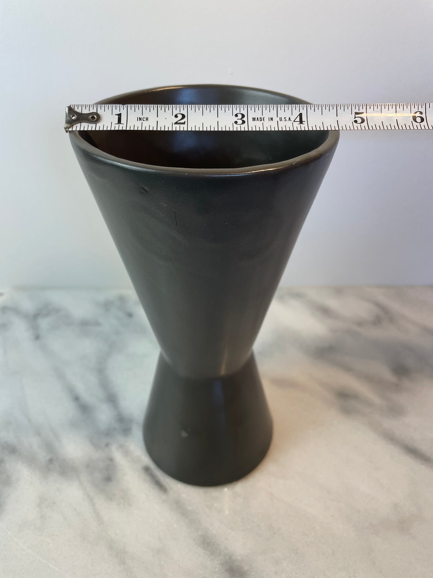 Mid 20th Century McCoy Harmony Line Hourglass Vase Matte Black Ceramic Pottery