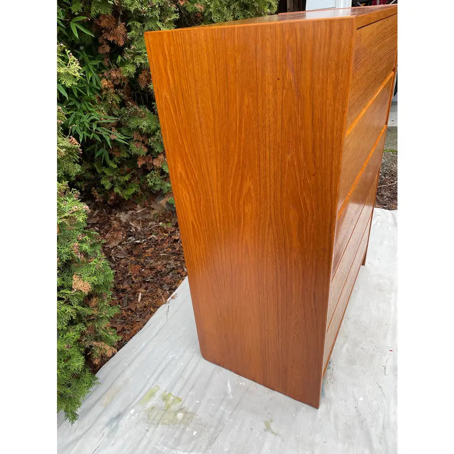 Mid 20th Century Danish Modern Teak Dresser: Mid Century Tallboy, 5 Drawers