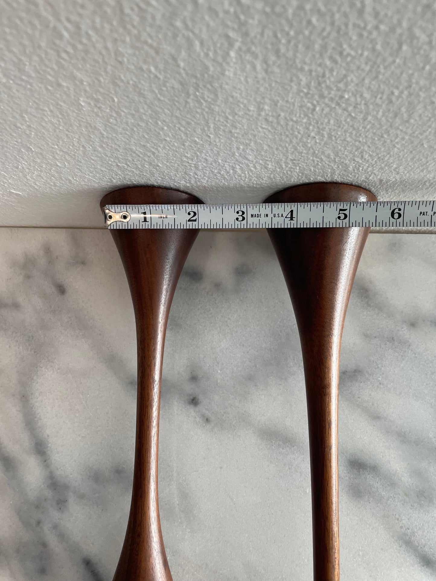 Mid-Century Walnut Tapered Tulip Candlesticks - Pair