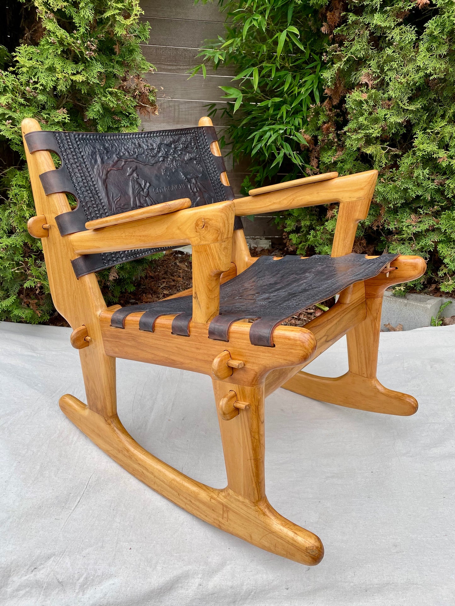 Mid-Century Modern Angel Pazmiño "Cotacachi" Hand-Tooled Leather Rocking Chair