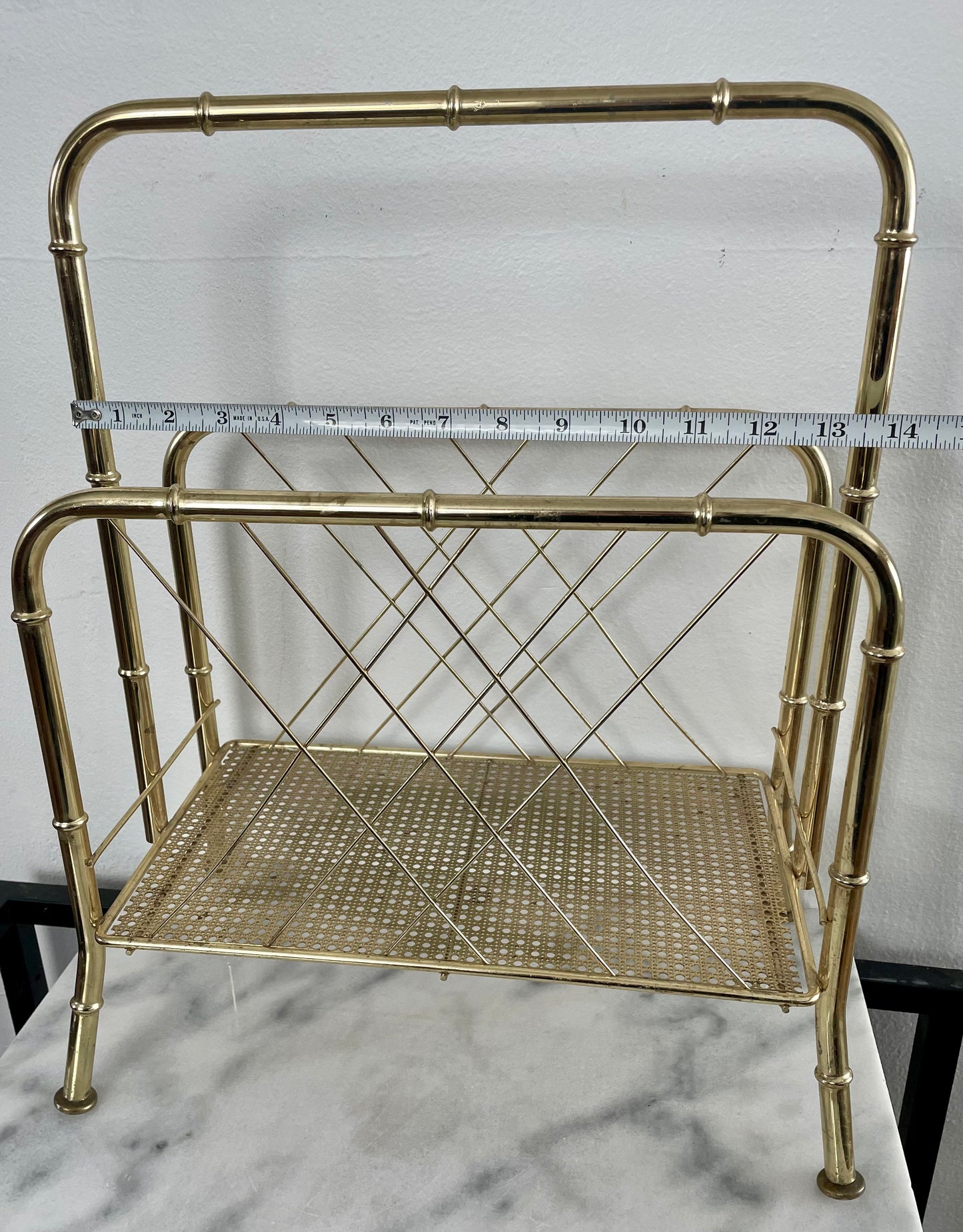 Mid 20th Century Hollywood Regency Brass Bamboo Magazine Rack