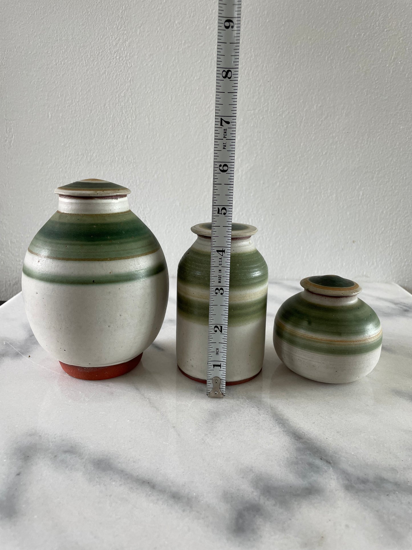 Mid 20th Century Studio Ceramic Jars With Lids - Set of 3