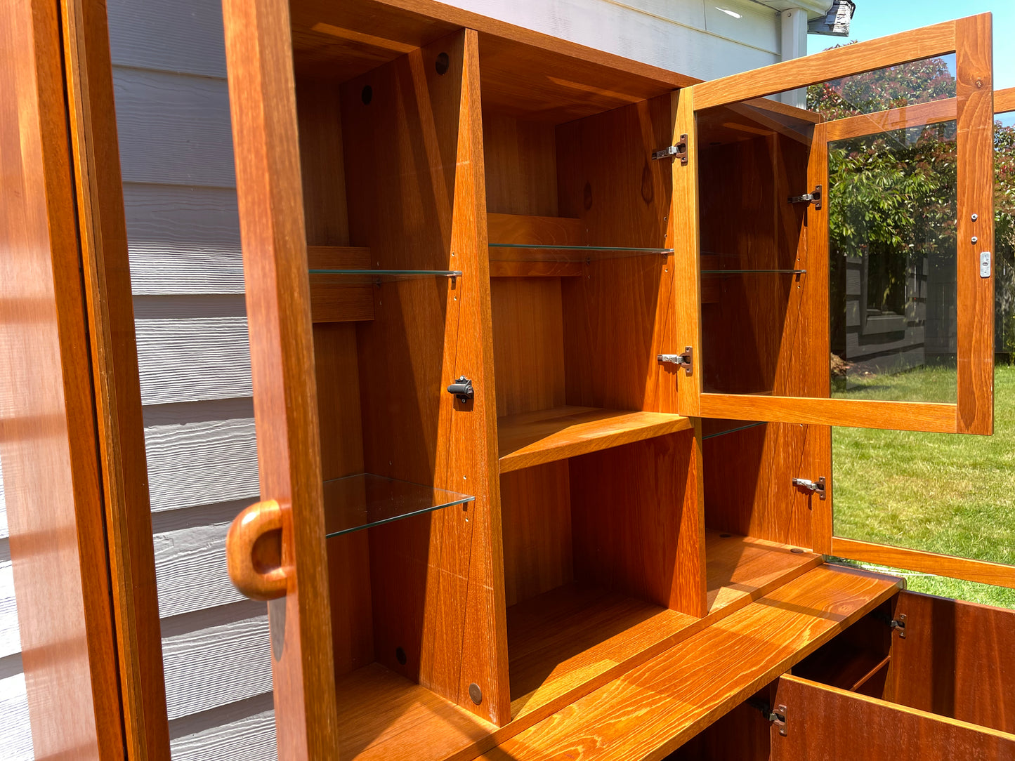 Mid-Century Danish Modern Teak Credenza W/ Lighted Glass Hutch