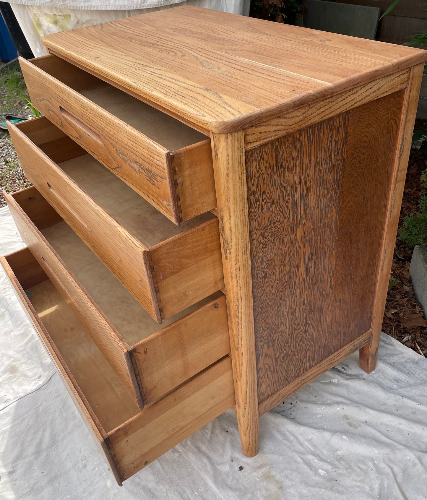 Vintage Mid-Century Modern 4-Drawer Chest Oak Wood Recessed Pulls
