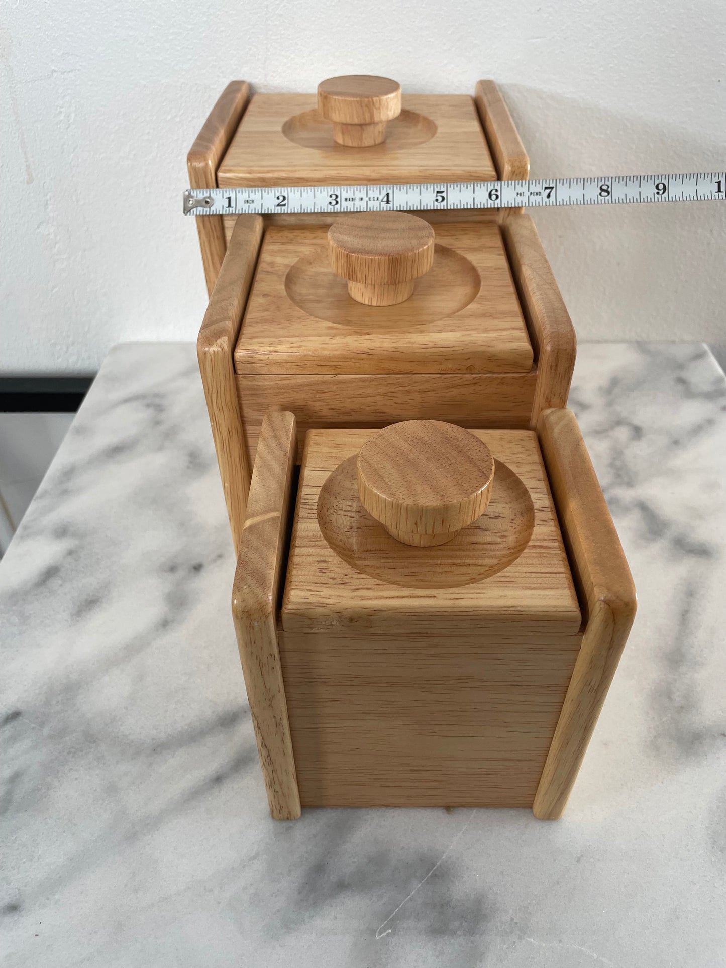 Vintage White Oak Canisters Kitchen Storage - Set of 3