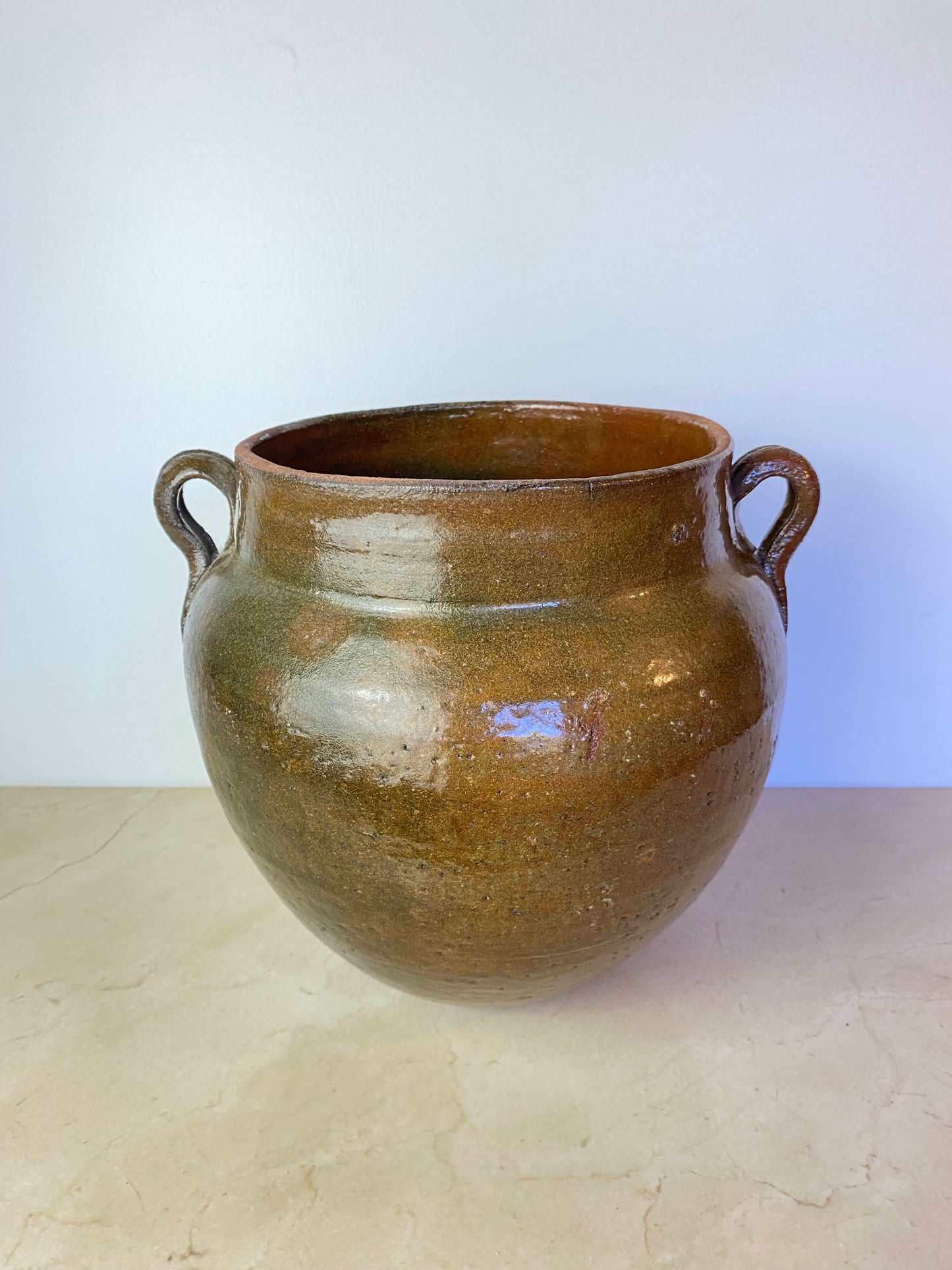 Antique French Glazed Terracotta Confit Pot, Southwest France